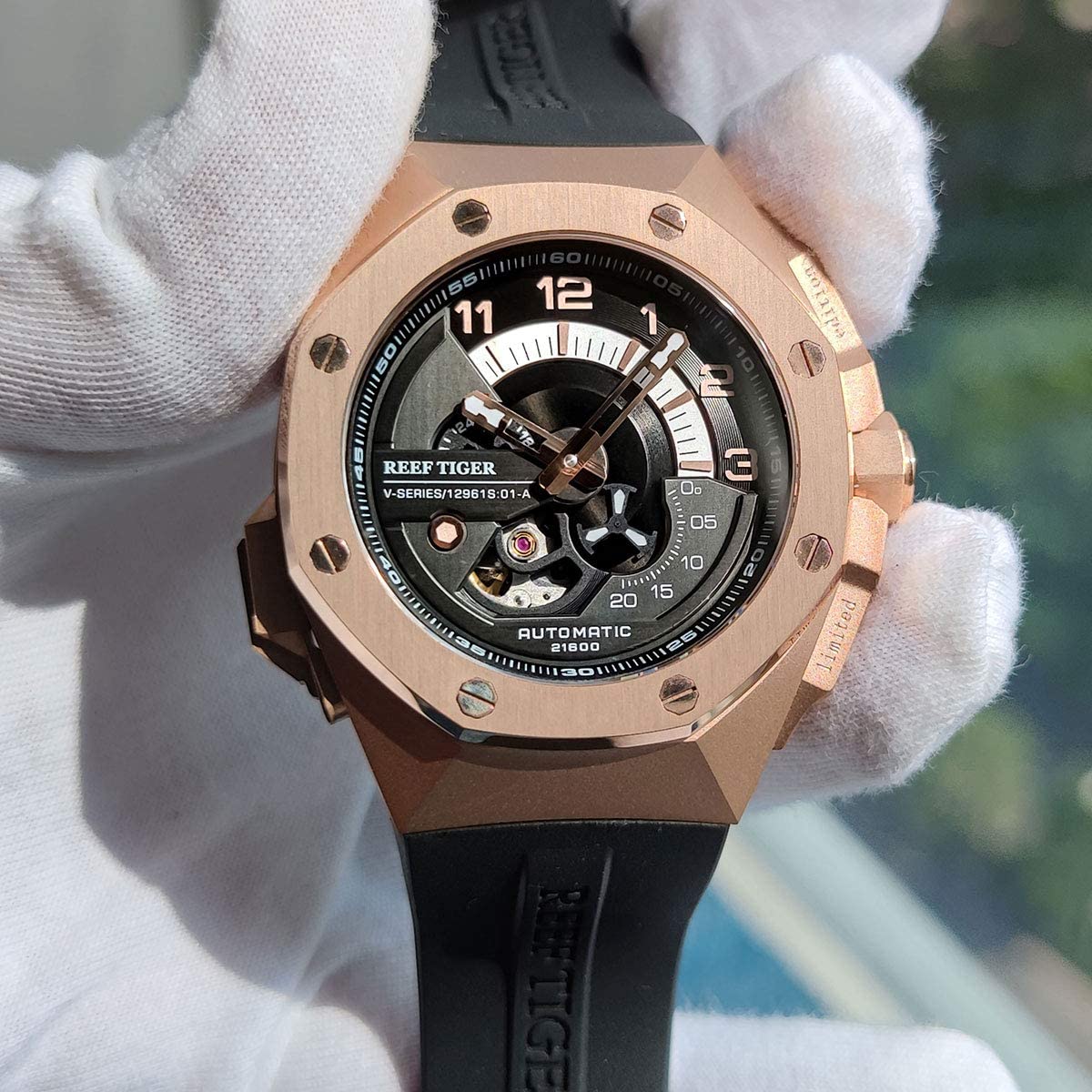 REEF TIGER Luxury Automatic Men's Watch - Rose Gold Sport Chronograph Mechanical Watch RGA92S7 | Perfect for Business, Casual & Outdoor Activities