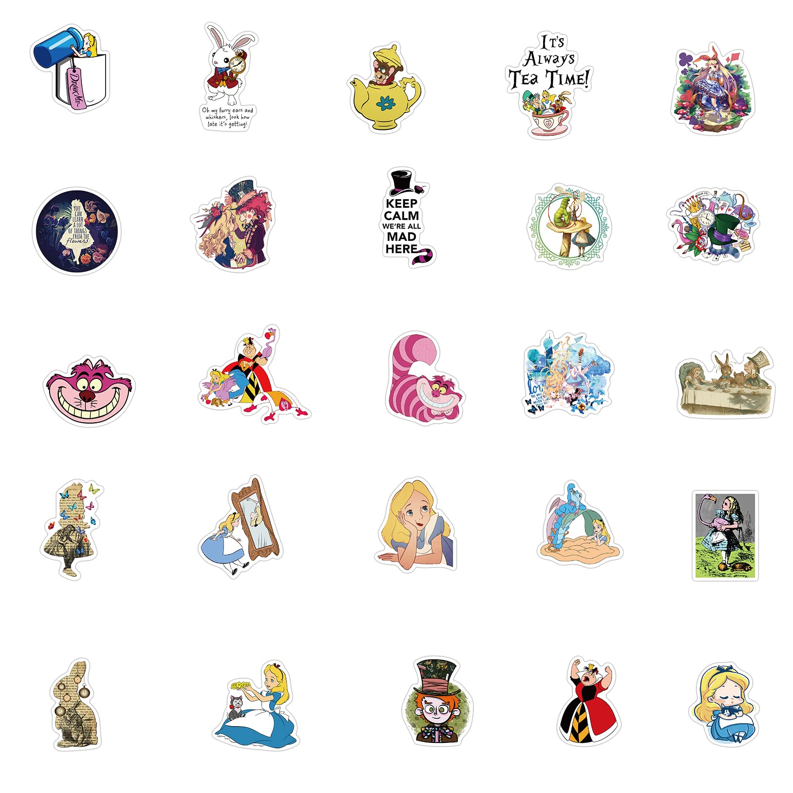 50PCS Alice in Wonderland Waterproof Vinyl Decals - Cute Cartoon Movie Stickers for Laptop, Water Bottle, Luggage, Skateboard - Perfect for Kids, Teens & Adults - Great for School, Travel & Home Decor