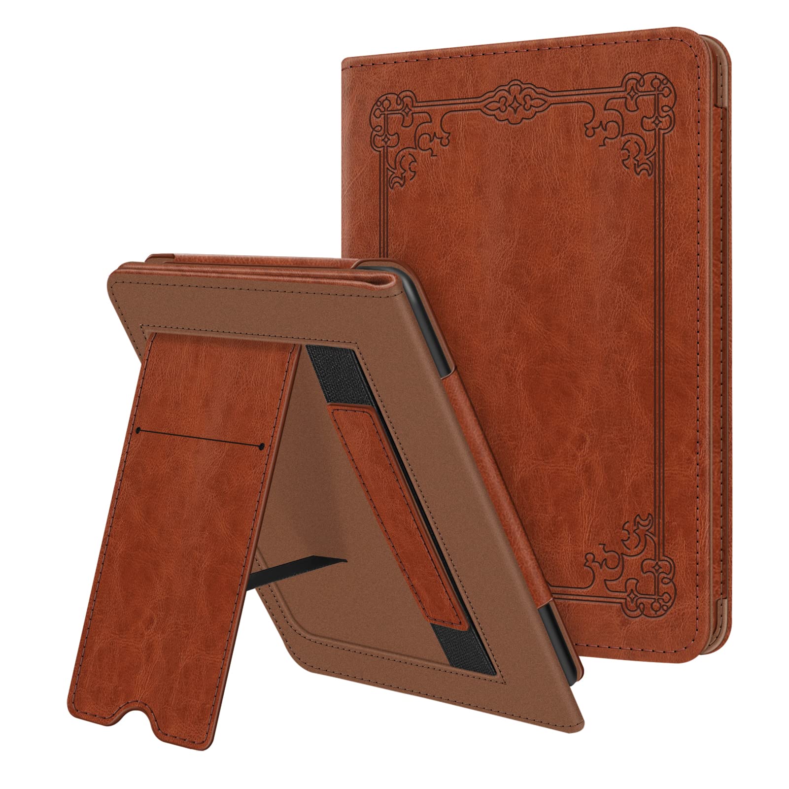 Fintie Stand Case for Kindle 11th Generation (2024/2022 Release) - Premium PU Leather Cover with Auto Sleep/Wake, Card Slot & Hand Strap - Vintage Brown - Perfect for Reading, Traveling and Daily Commute