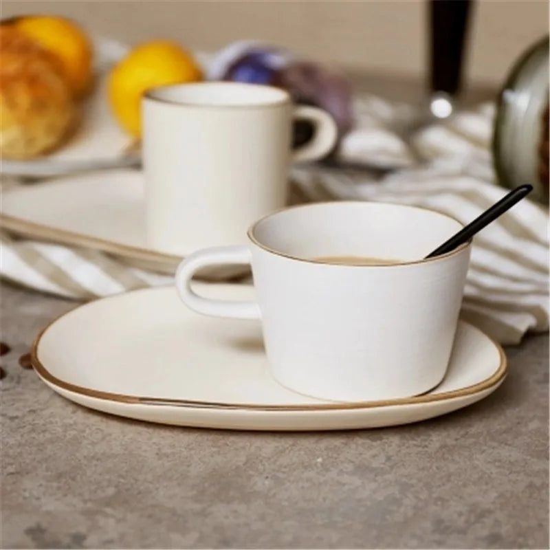 Premium Stoneware Cup and Saucer Set - Elegant Coffee & Tea Set for Home, Cafe, or Restaurant Use - Durable Ceramic Contour Design - Perfect for Espresso, Cappuccino, and Afternoon Tea