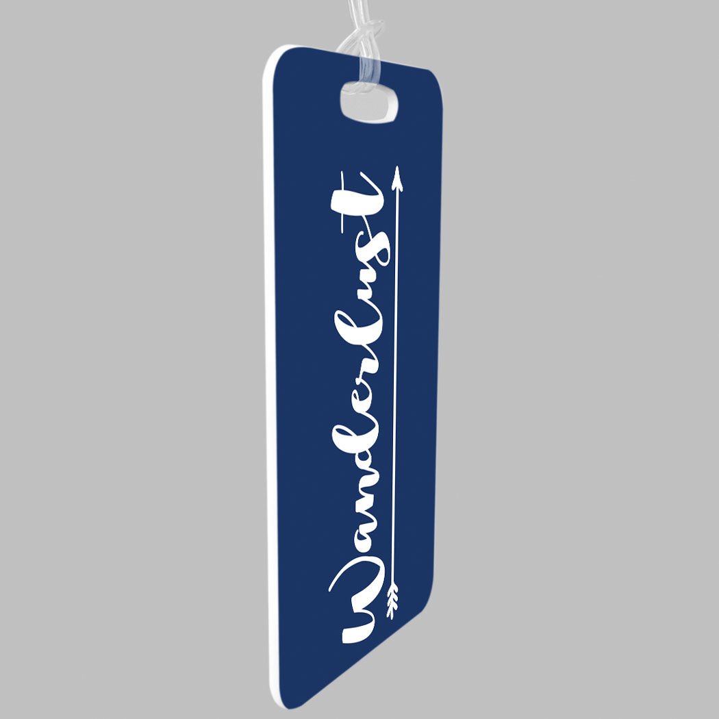 Custom Personalized Wanderlust Luggage Tag - Small Navy Blue Travel Bag Tag with ID Info Panel - Perfect for Suitcases, Backpacks & Carry-Ons