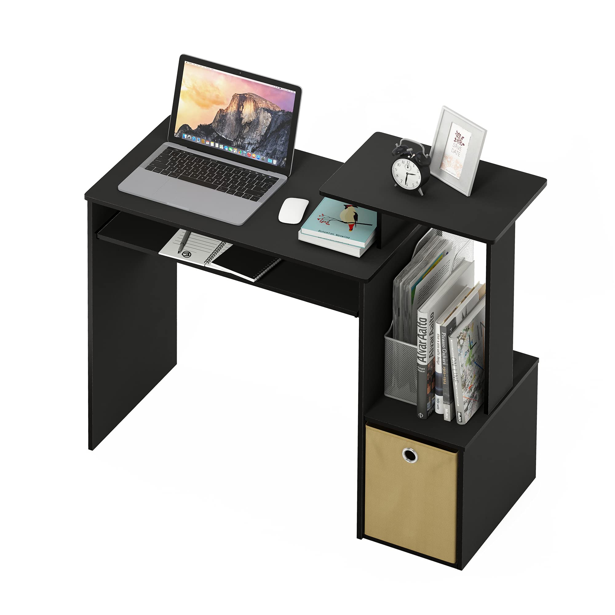 Furinno Econ Multipurpose Home Office Computer Writing Desk - Compact Workstation for Small Spaces, Study & Gaming, Black/Brown Finish - Perfect for Remote Work, Online Classes & Home Office Setup