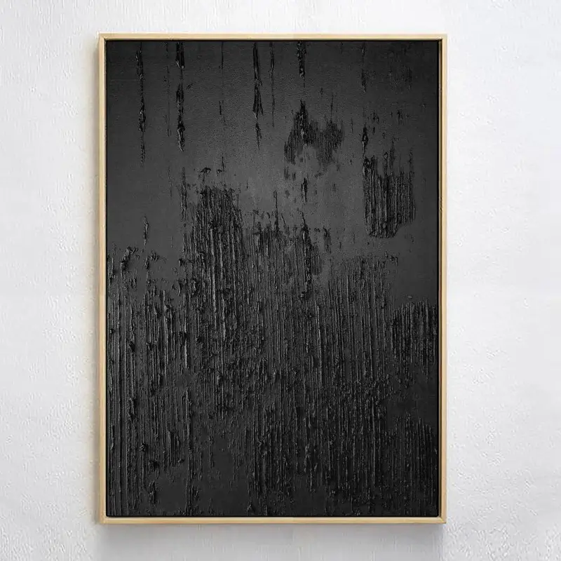 Modern Black Minimalist Textured Wall Art - Abstract Canvas Painting for Living Room, Bedroom & Office Decor | #MZ010