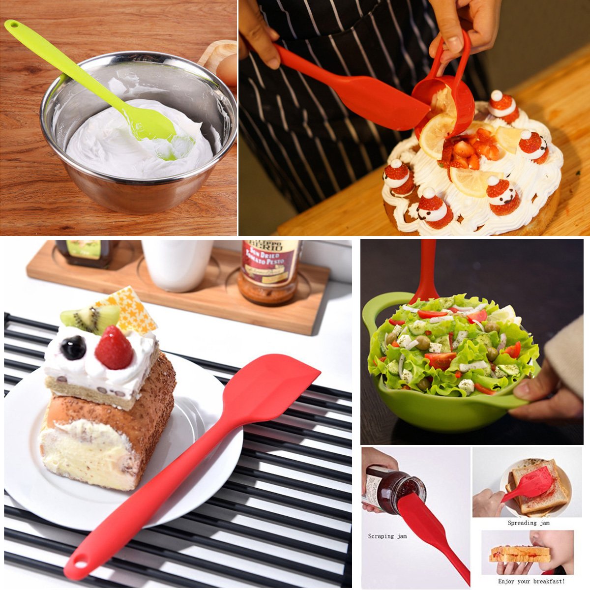 8.5 Inch Silicone Spatulas Set of 3 - Heat Resistant One-Piece Baking Spatula for Mixing, Cooking, Baking - Perfect for Cake Decorating, Cookie Dough, and Kitchen Utensils