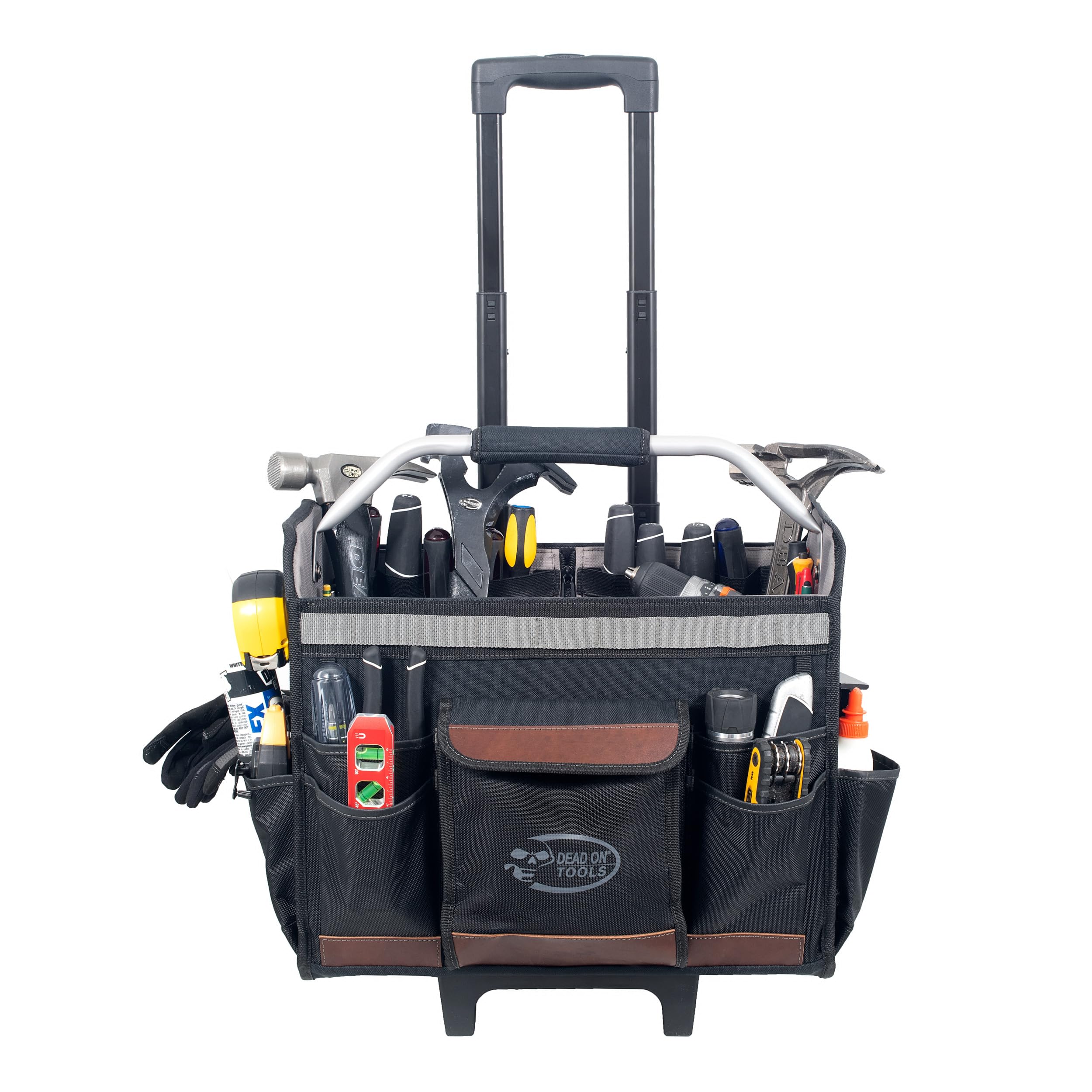 Dead On Tools 18-Inch Rolling Tool Tote with Extendable Handle - Heavy Duty Black Tool Storage Organizer for Contractors, Mechanics & DIY Projects | Workshop, Garage & Job Site Use