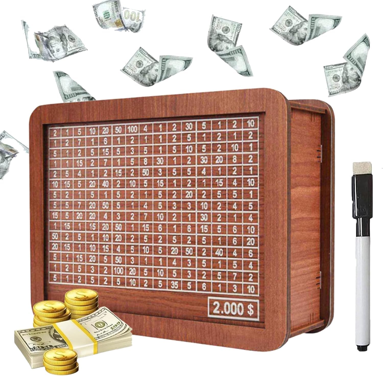 Tenkaybox Wooden Cash Vault - 10,000 Savings Challenge Box | Secure Money Storage for Home, Office & Piggy Bank Alternative | Durable Cash Saver Box for Bills, Coins & Emergency Funds