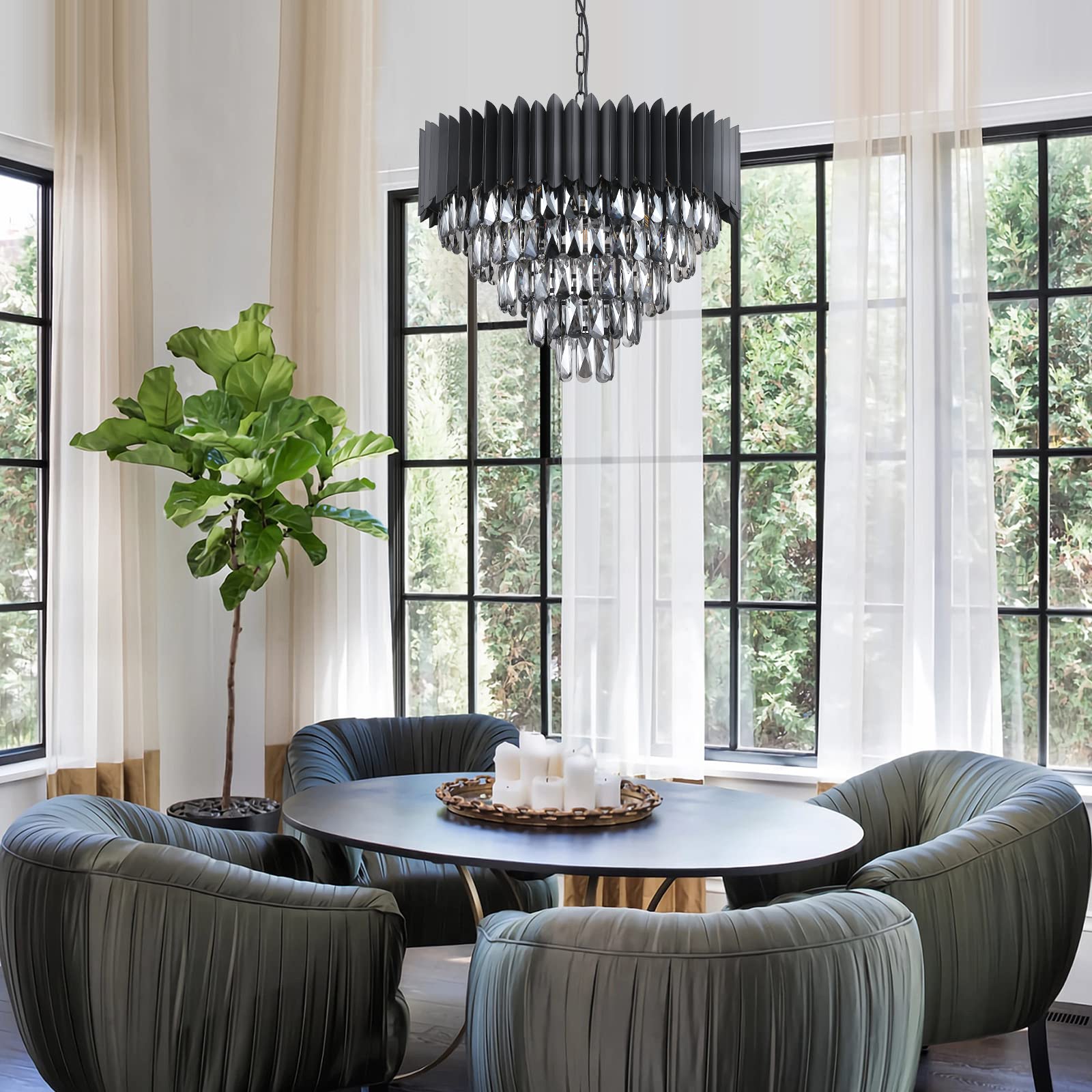 Modern Black Crystal Chandelier - 24