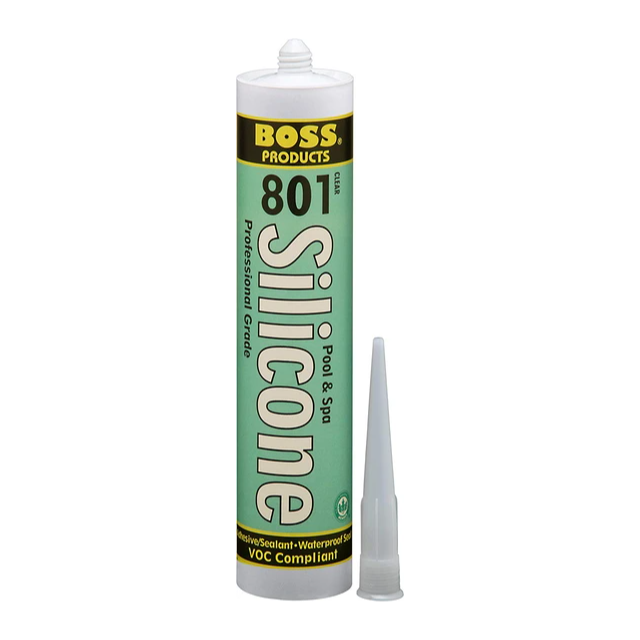 Boss 80100 801 Clear Silicone Adhesive for Pool and Spa Repair - 10.3 oz Waterproof Sealant - Perfect for Leak Fixing, Bonding Tiles, and Sealing Joints Around Pools & Hot Tubs