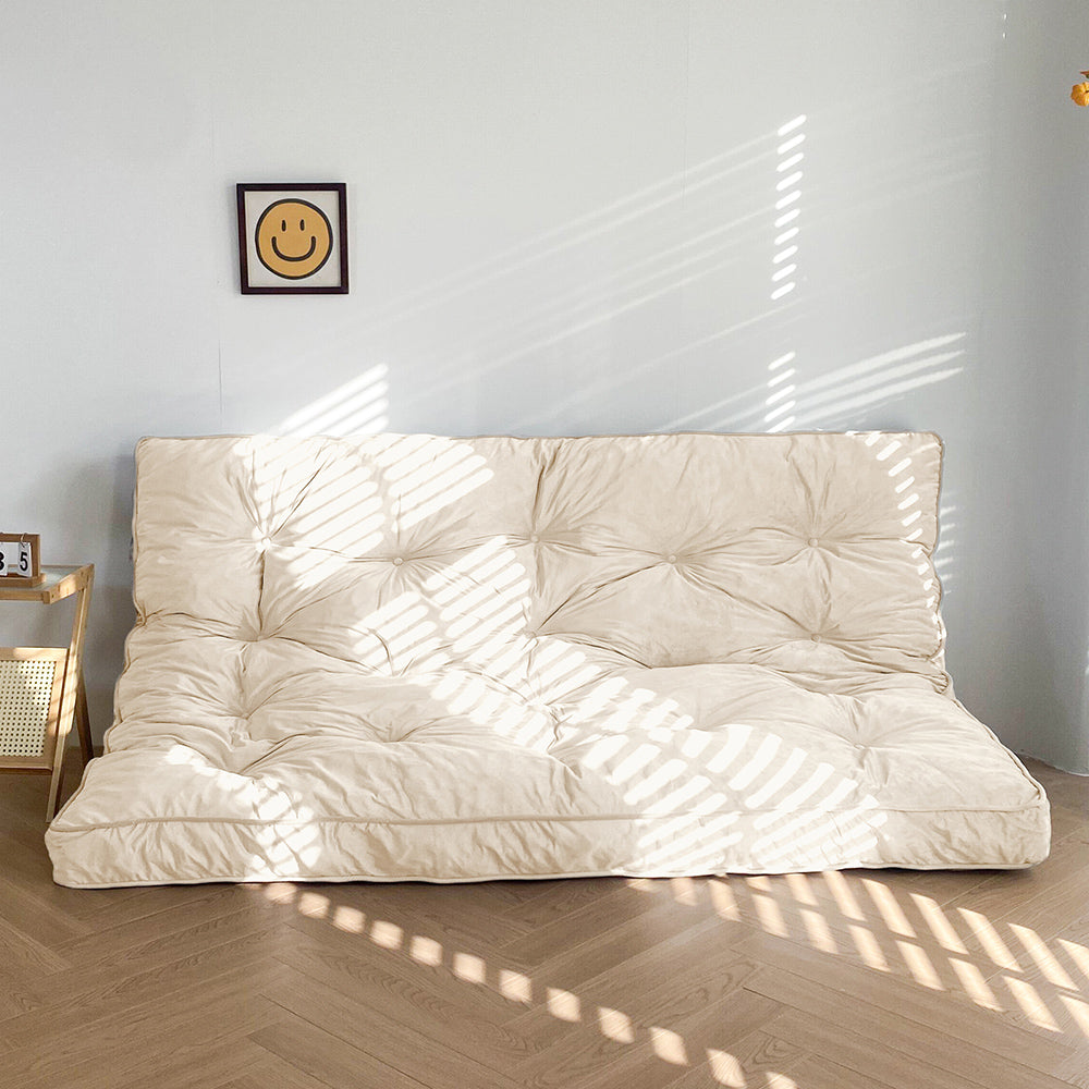 MAXYOYO 6-Inch Thick Velvet Futon Mattress for Sofa Couch Bed - Beige | Comfortable Sleeping & Lounging for Adults | Perfect for Guest Rooms, Small Apartments & Dorm Rooms