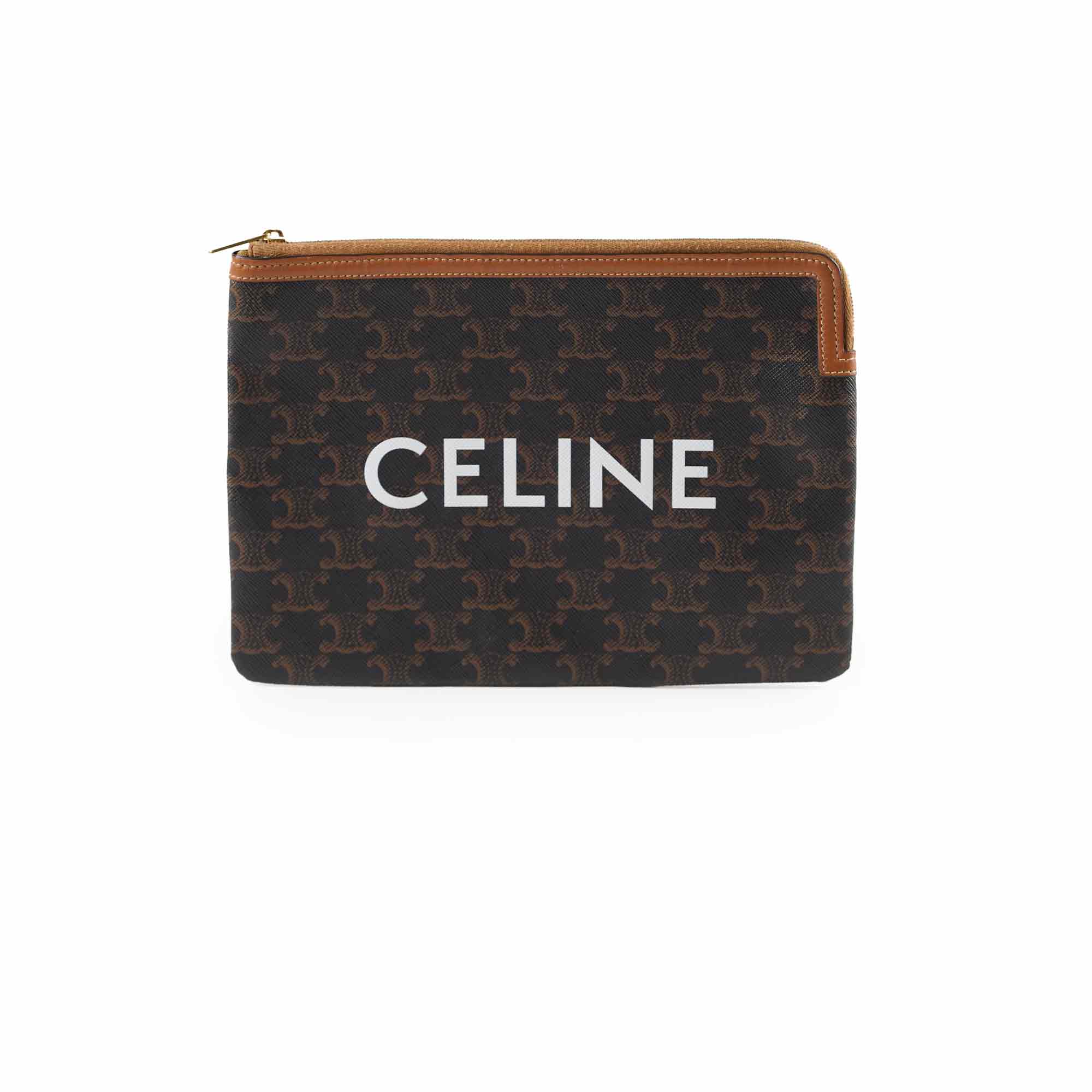 Celine Triomphe Logo Leather Clutch Bag for Women - Brown Crossbody Purse for Evening Parties & Date Nights