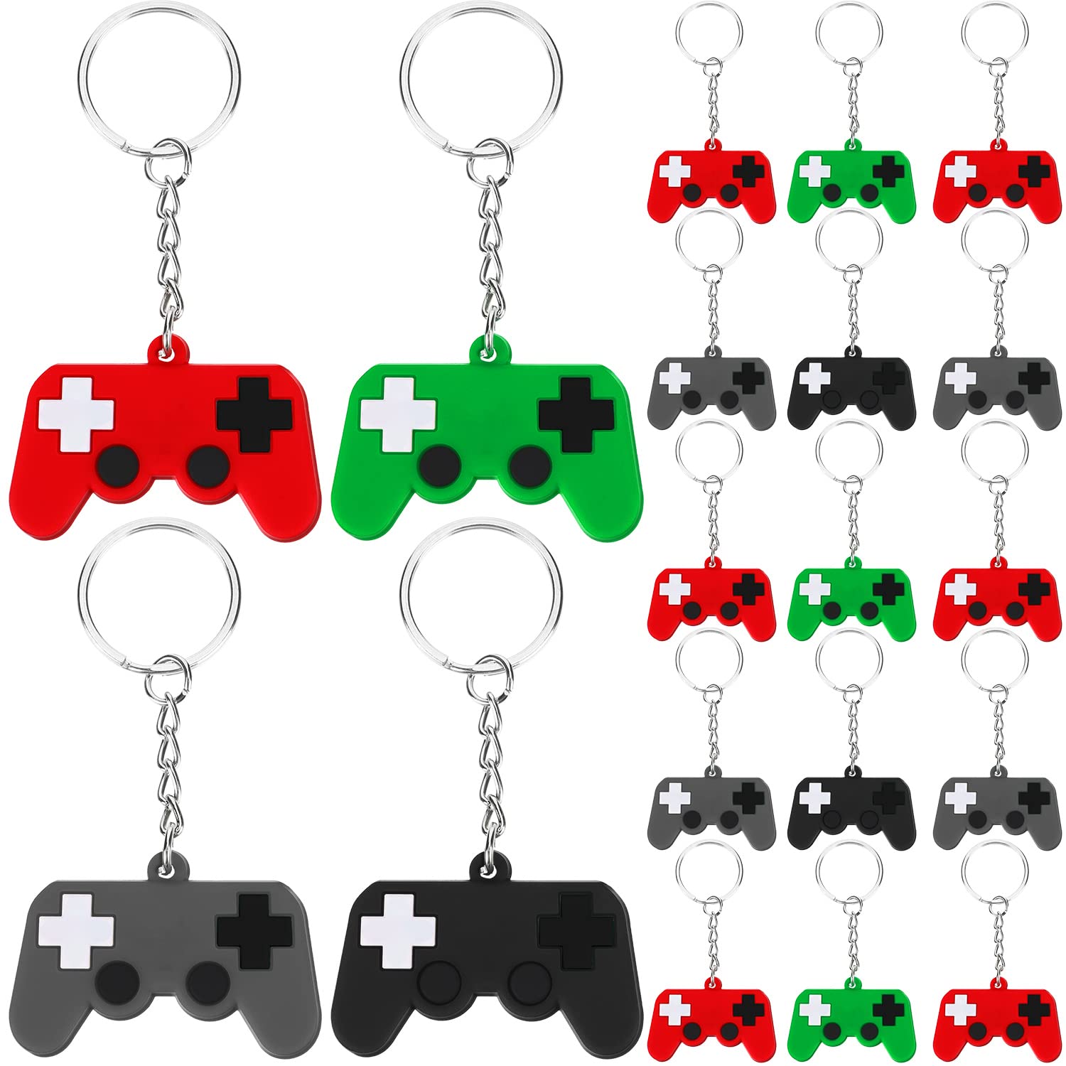 24-Piece Video Game Controller Keychains Set - 4 Colors for Gaming Party Favors, Birthday & Baby Shower Gifts - Perfect for Cosplay, Gamer Gifts & Gaming Themed Events