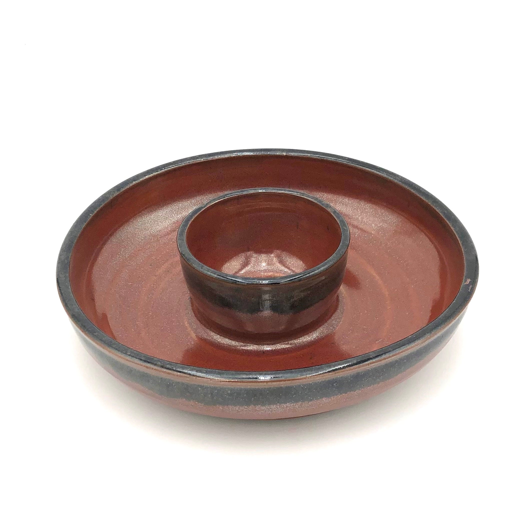 Premium Coburn Chip & Dip Serving Tray - Large Brown Ceramic Appetizer Platter for Parties, Entertaining & Home Decor