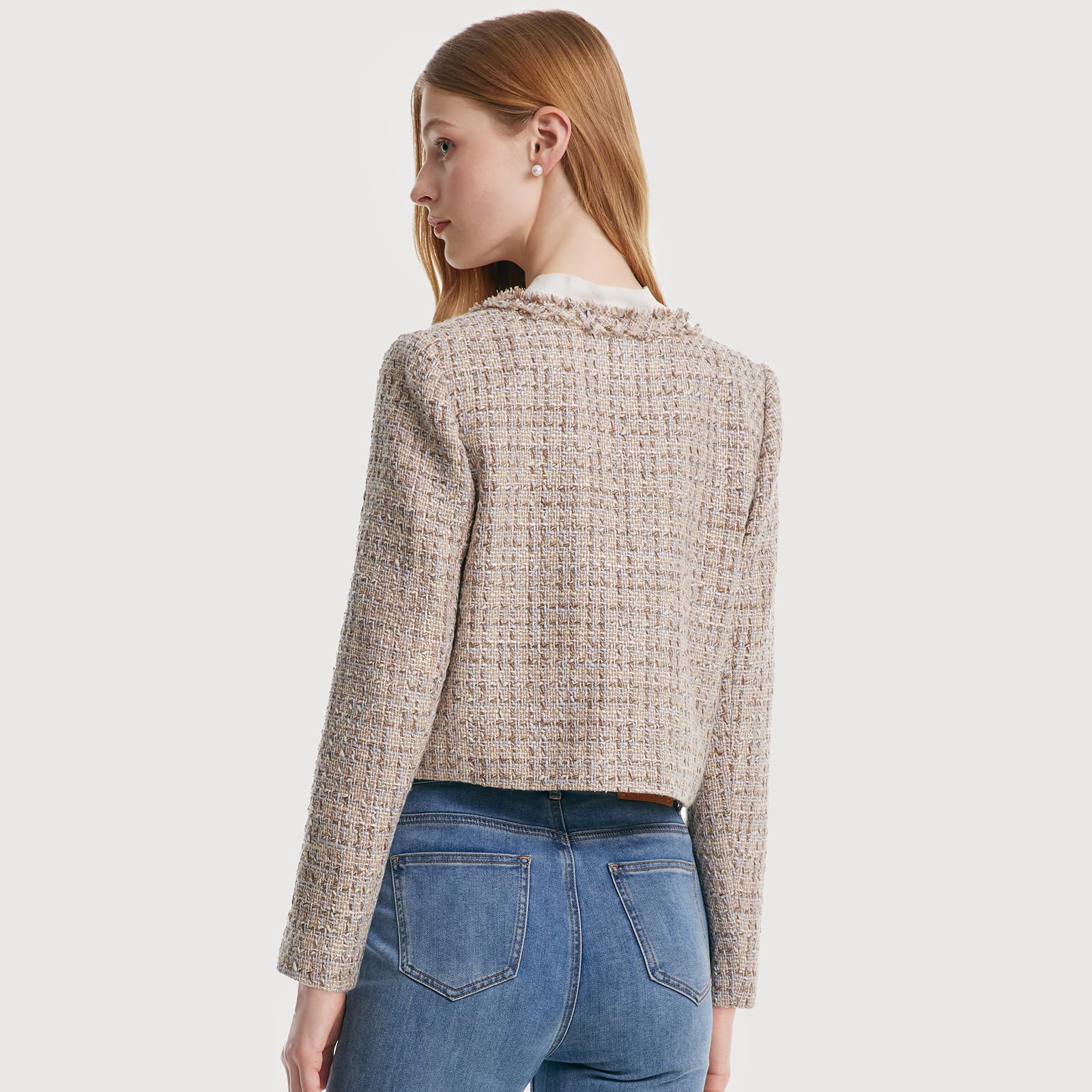 2025 Classic Tweed Blazers for Women - Slim Fit Long Sleeve Cropped Work Jacket | Business Casual Office Wear, Dinner Date Outfit & Spring Fall Fashion Blazer