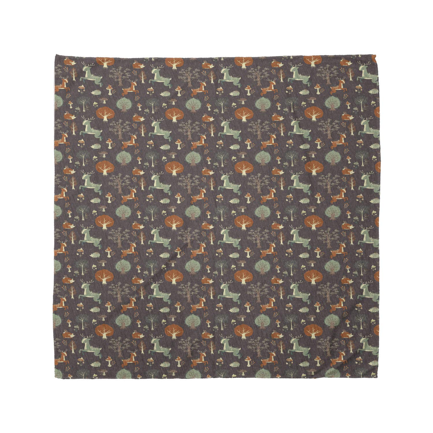 Ambesonne Folk Art Bandana - Animals, Mushrooms & Trees Print - Unisex Head & Neck Scarf for Men & Women - Perfect for Outdoor Activities, Music Festivals & Casual Wear