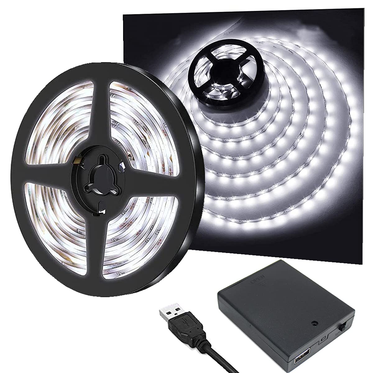 111111 Battery Powered LED Strips - 5V Cool White USB LED Light Kit for Patio Umbrellas, Camping Tents, Bedroom & Indoor Decor (3m/10ft) - Perfect for Outdoor Parties, Garden Lighting & Home Ambiance