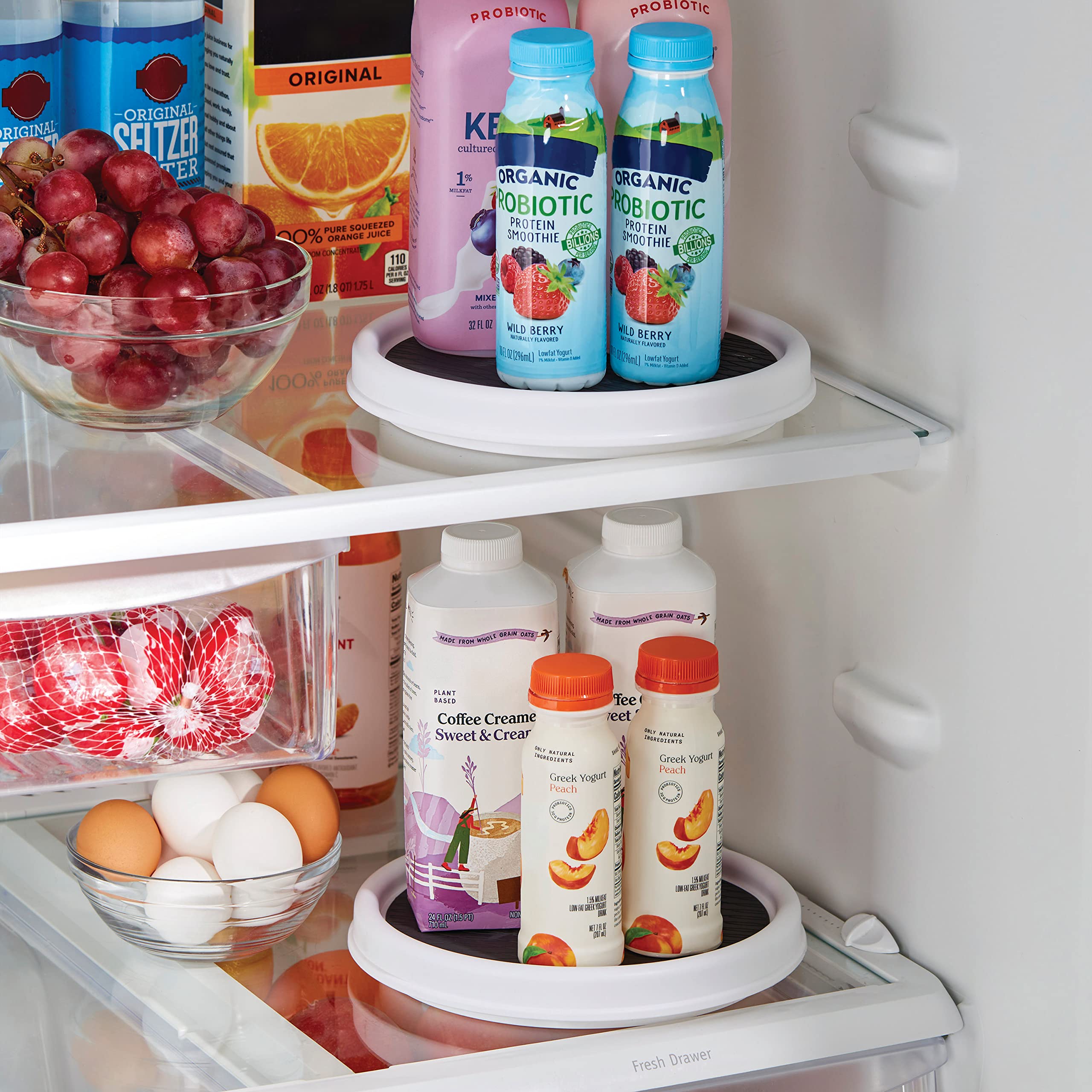 Copco 9-Inch Non-Slip Lazy Susan Turntable for Pantry & Kitchen Cabinet - 2-Pack White & Gray Spinning Organizer - Perfect for Spices, Condiments & Storage Organization