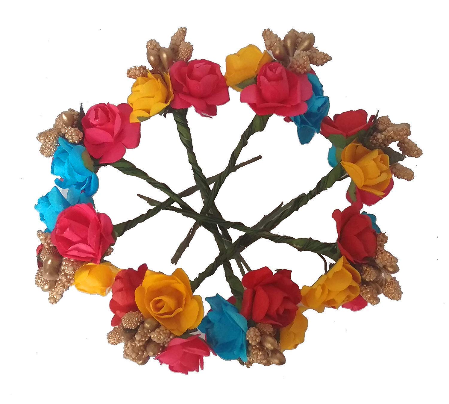 Premium Rose Paper Flower Hair Bun Pins - Pack of 24 Multicolor Hair Accessories for Women, Bridal Hairstyles, Boho Weddings & Special Occasions