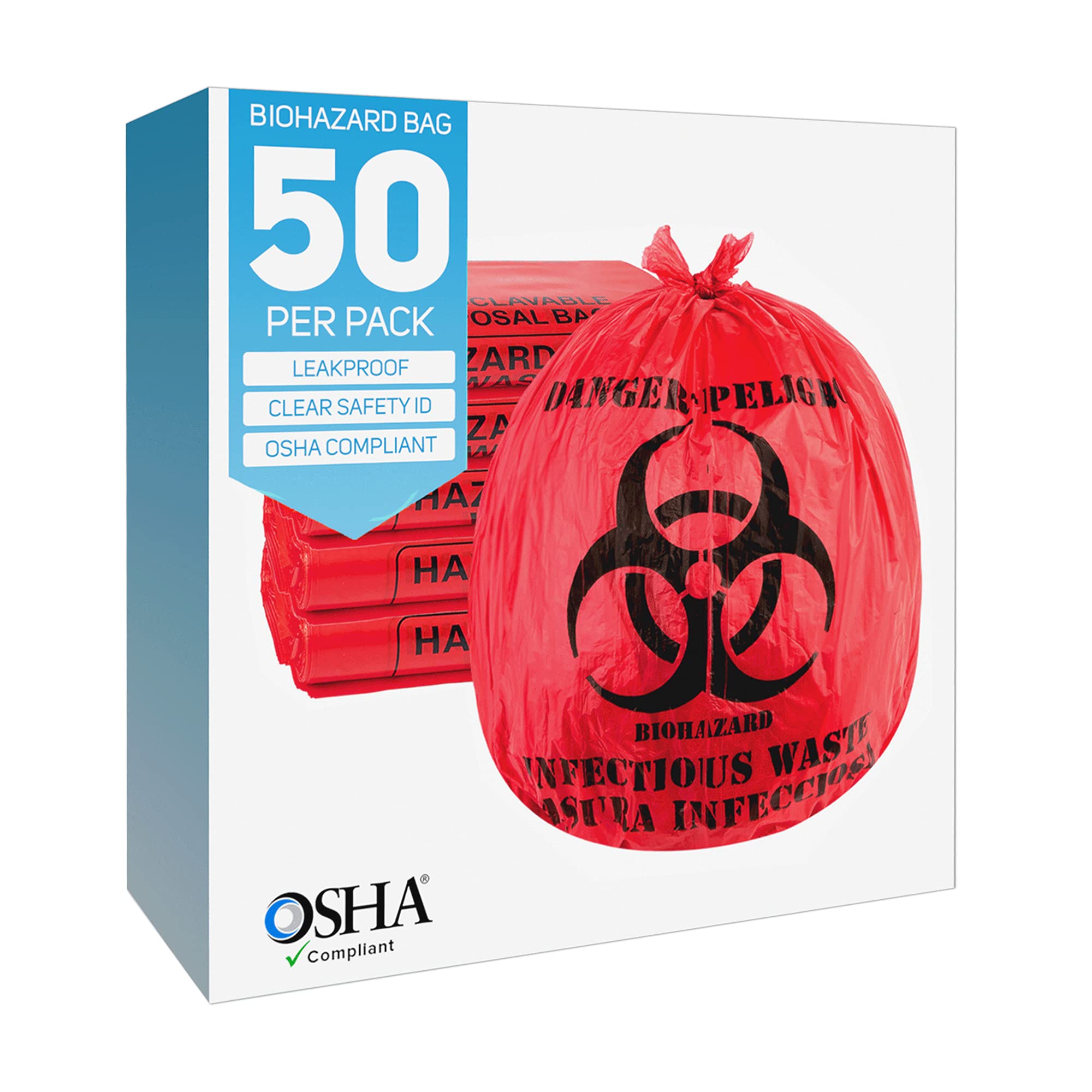 **Biohazard Waste Bags 10-Gallon (24x24 Inches) – Red Medical-Grade Leak-Proof Trash Can Liners with Biohazard Symbol – Safe Infectious Waste Disposal for Labs, Hospitals & Clinics – Ideal for Swabs, Pads, Gloves & Sharps (50-Pack)**