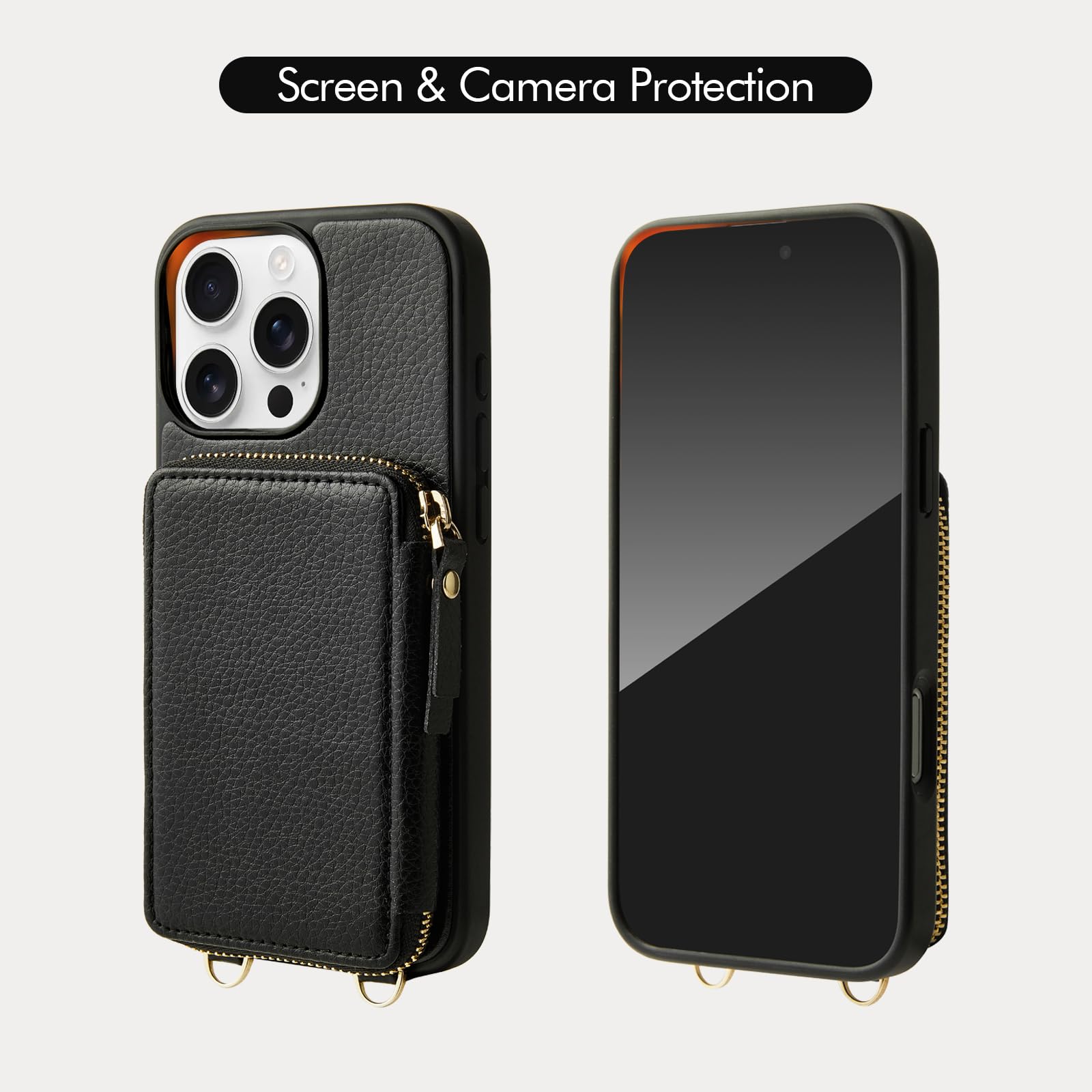 ZVE iPhone 16 Pro Max Wallet Case with Zipper, Crossbody Strap & Card Holder - 6.9