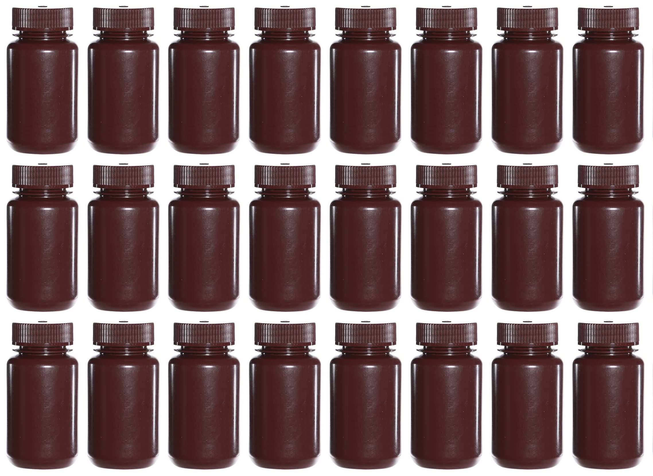 125ML (4OZ) Amber Wide Mouth PP Plastic Reagent Bottles with Leak-Proof Caps - Pack of 24 - Ideal for Laboratory, Chemical Storage & DIY Essential Oils