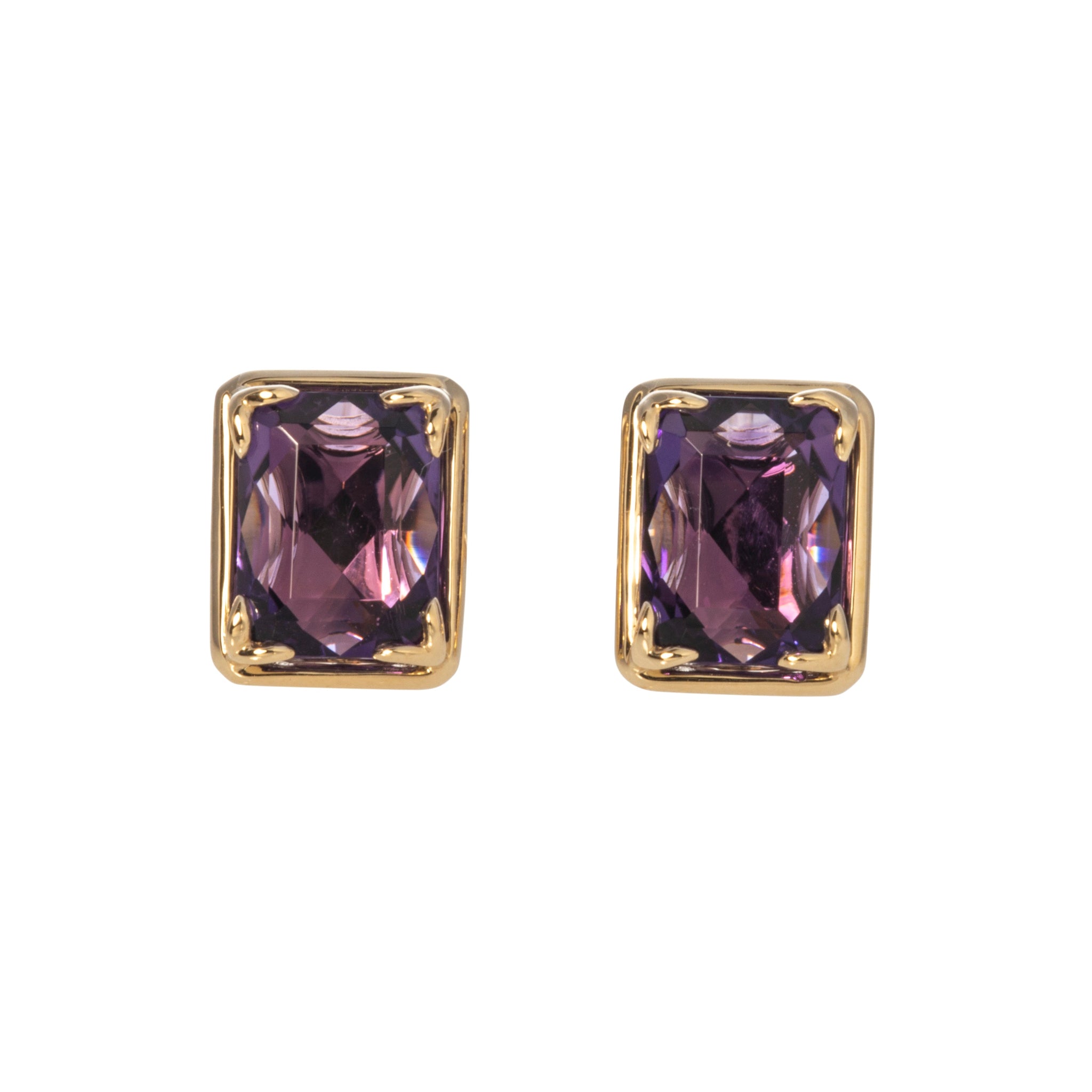 14K Yellow Gold Amethyst River Stud Earrings for Women - Elegant Purple Gemstone Jewelry for Everyday Wear & Special Occasions