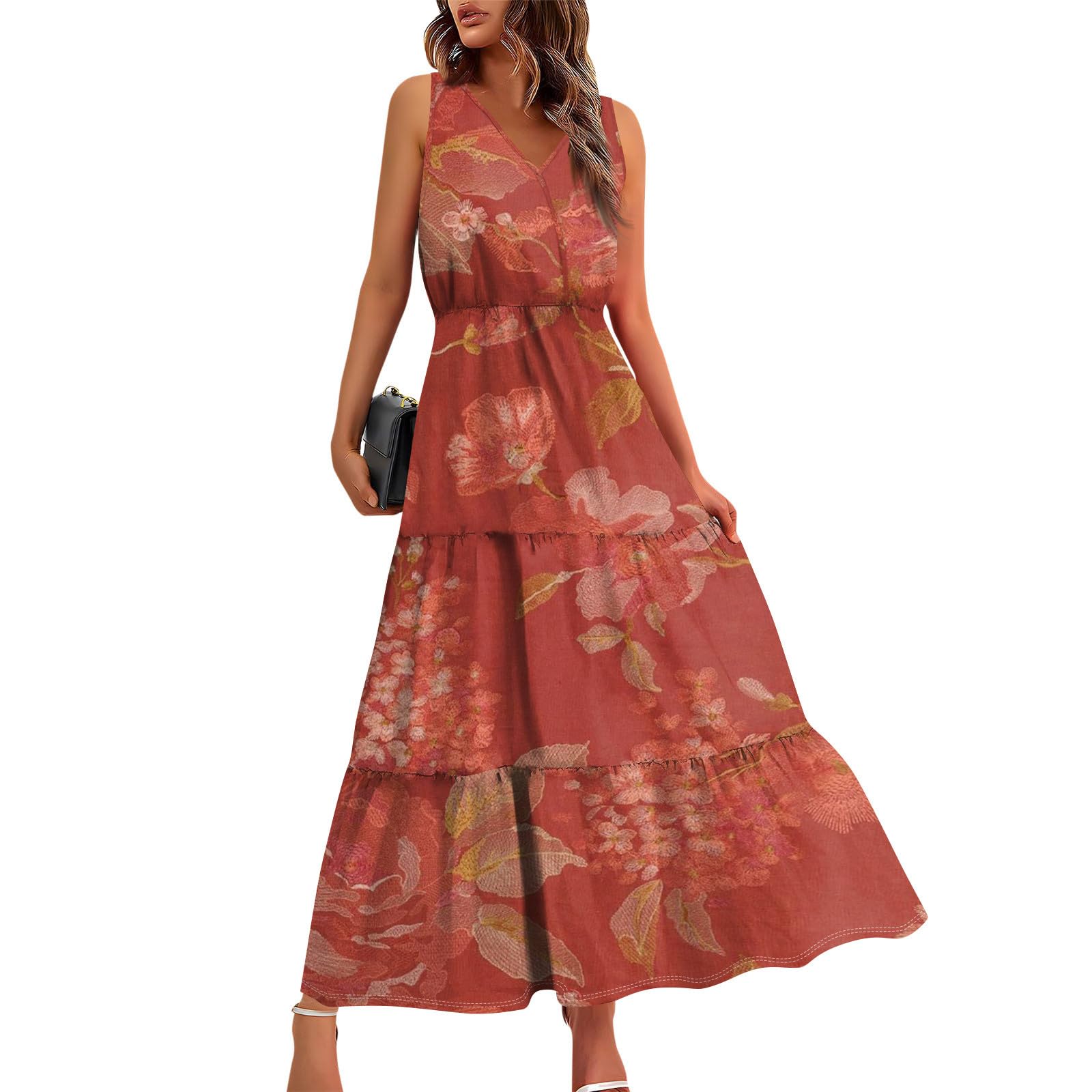 Women's Floral Sleeveless Crossover V-Neck Maxi Dress - Summer Beach Dress for Women, Sizes S to XXL - Perfect for Beach Vacations, Pool Parties & Summer Outings