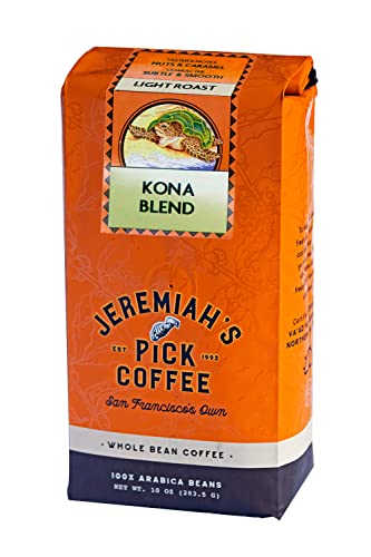 Premium Kona Blend Light Roast Whole Bean Coffee - 10 Ounce Bag | 100% Arabica Beans, Smooth & Balanced Flavor | Perfect for Morning Brew, Office, or Gifting