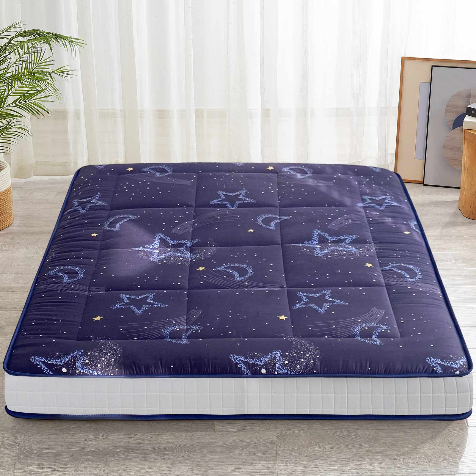 MAXYOYO 6-Inch Extra Thick Futon Mattress - Japanese Floor Mattress with Moon Star Pattern, Tatami Style Sleeping Pad for Guest Bed, Dorm Room, Camping & Home Decor