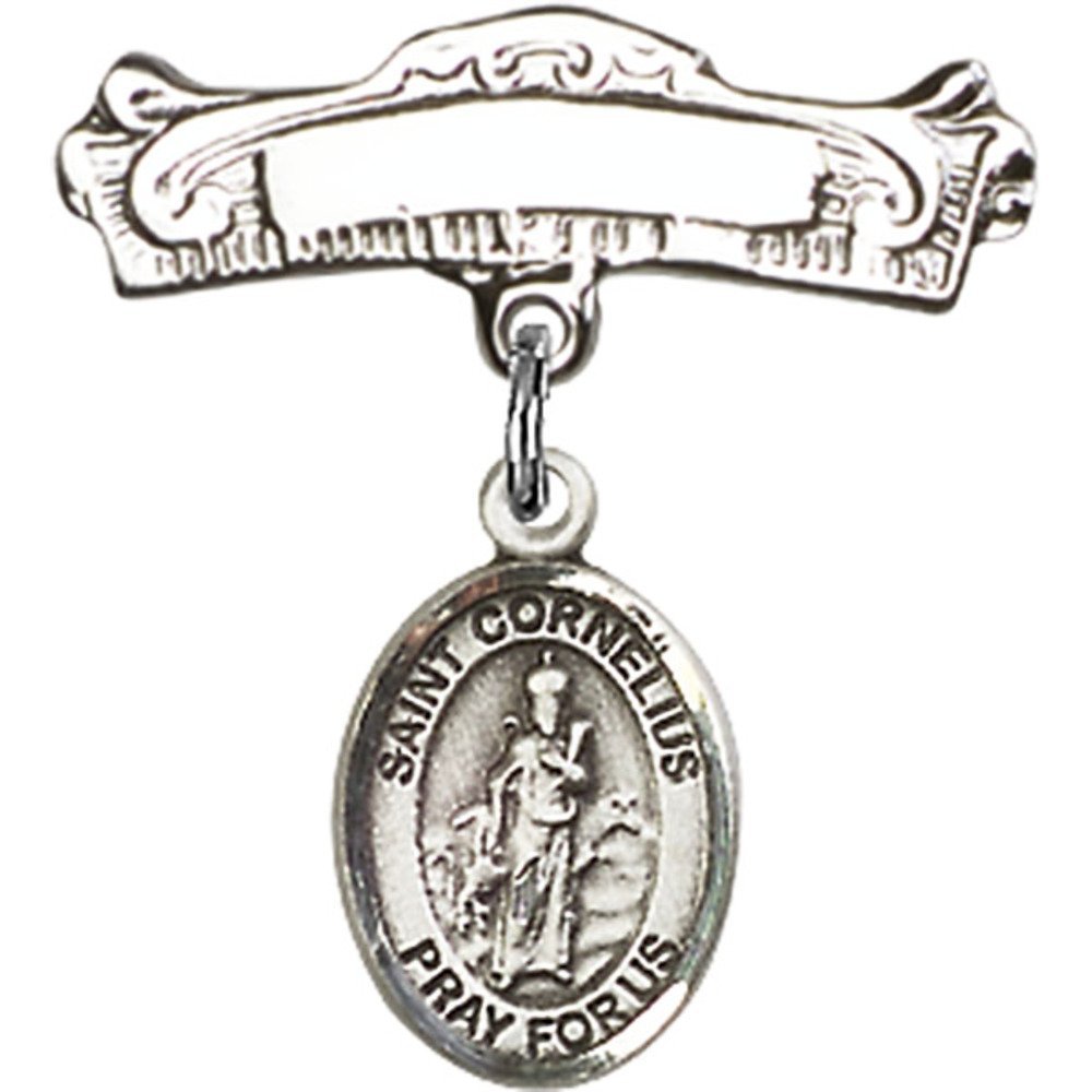 Sterling Silver Baby Badge with St. Cornelius Charm - 7/8