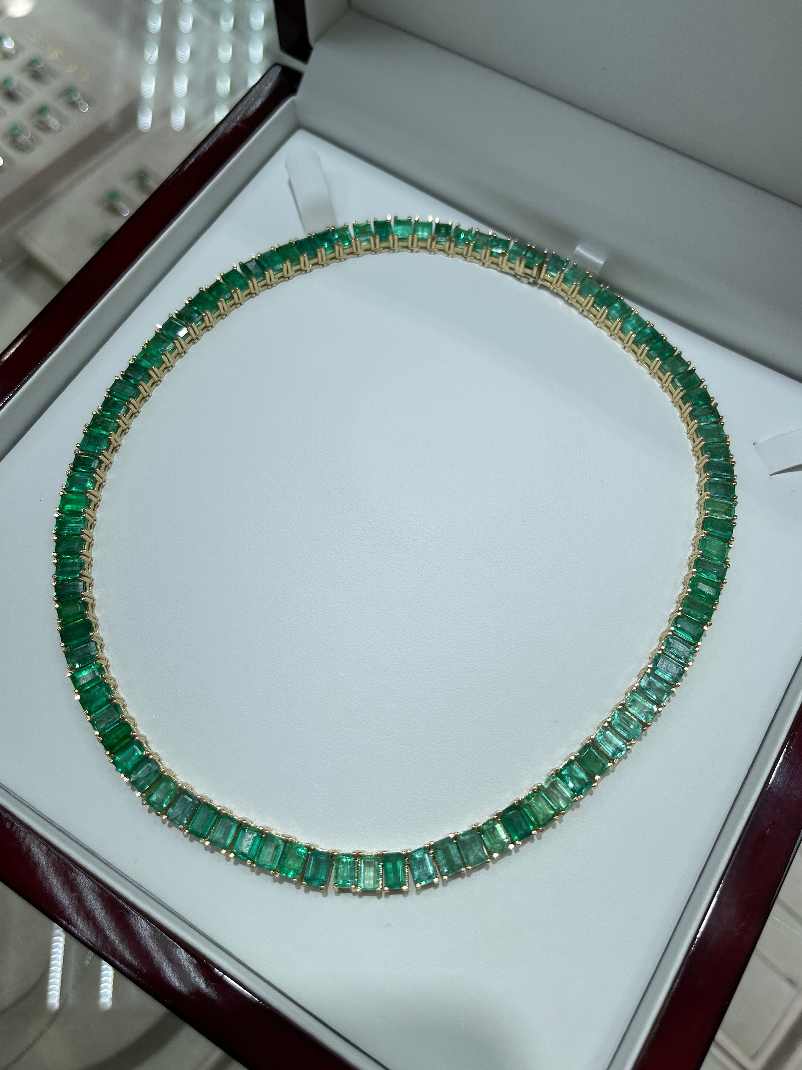 14K Gold XL 53tcw Emerald Cut Tennis Necklace - 16 Inches Elegant Jewelry for Weddings, Parties & Special Occasions