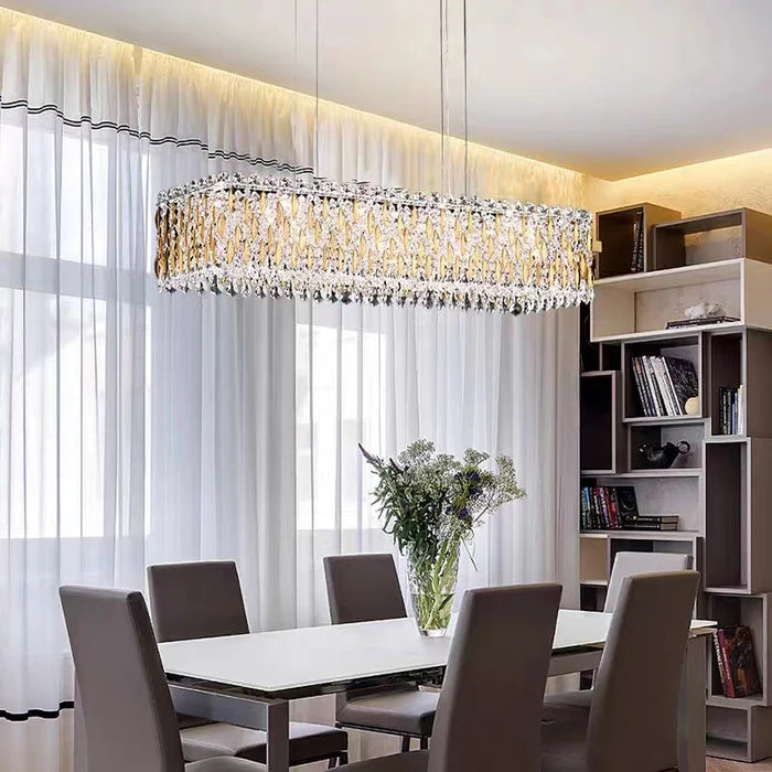 Extra Large Luxury Rectangle Crystal Pendant Chandelier - Modern Elegant Ceiling Light Fixture for Living Room, Dining Room & Kitchen Island | Perfect for Home Decor, Wedding Venues & Restaurant Lighting
