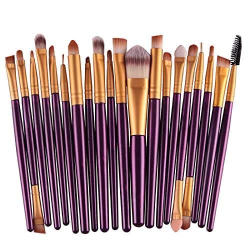 20-Piece Makeup Brush Set - Soft Synthetic Hair for Foundation & Eyeshadow - Purple & Gold - Perfect for Professional & Home Use