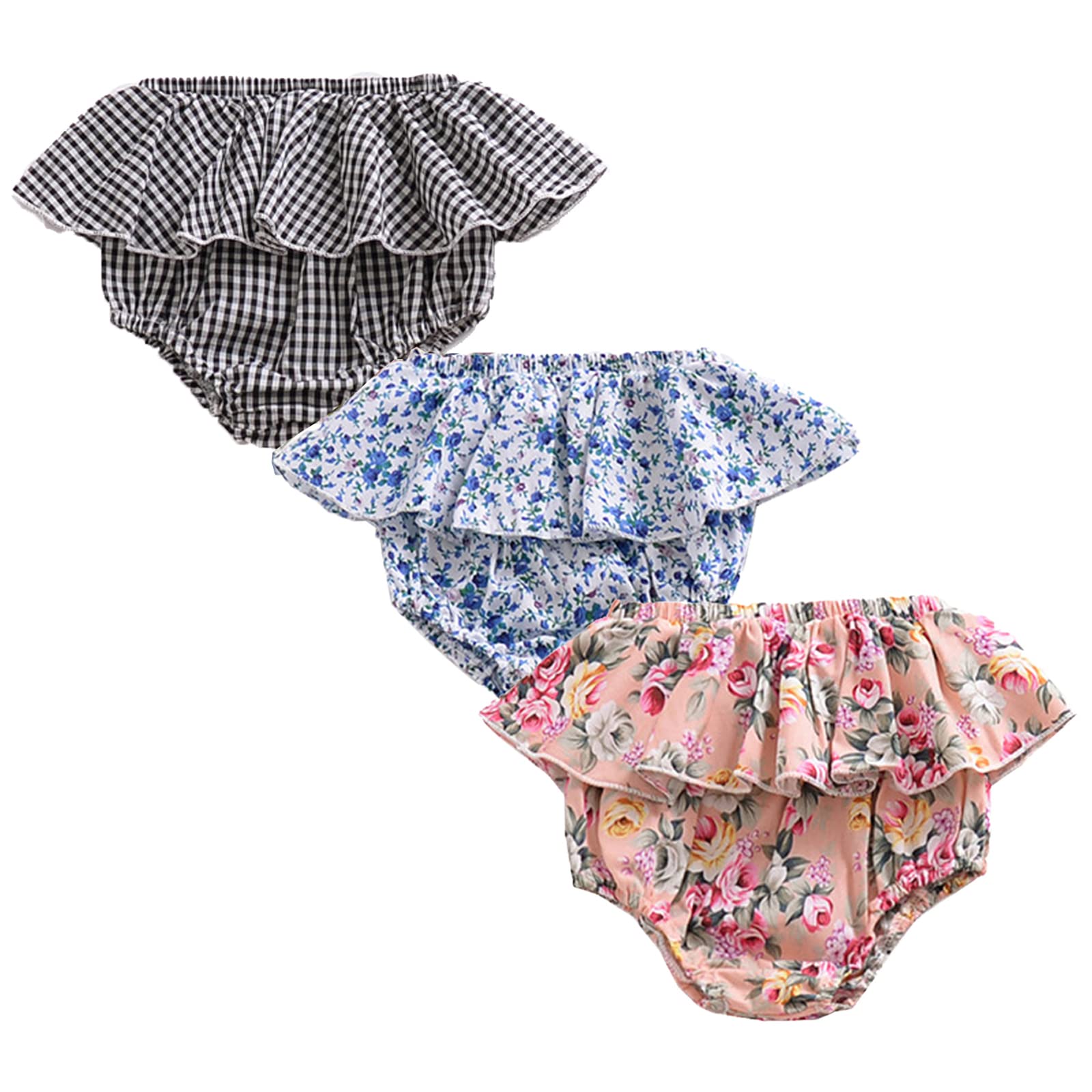 3PC Baby Shorts Set for Newborn Girls & Boys - Soft Cotton Linen Blend Cute Floral Bloomers with Triangle Design | Perfect for Summer Outfits, Photo Shoots & Playtime