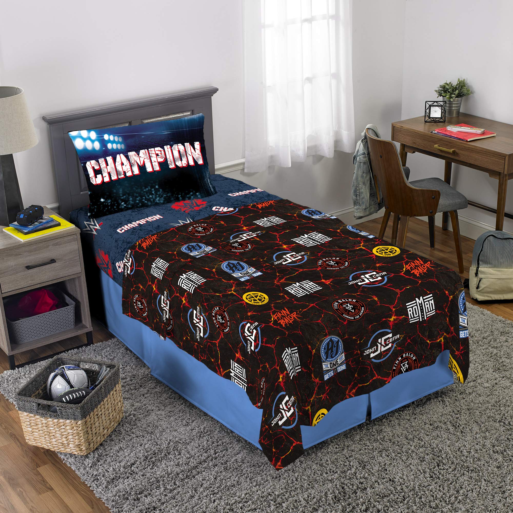 Franco Kids Bedding Sheet Set - Twin Size, WWE Themed, Soft & Breathable Cotton - Perfect for Boys' & Girls' Bedrooms, Sleepovers & Themed Room Decor