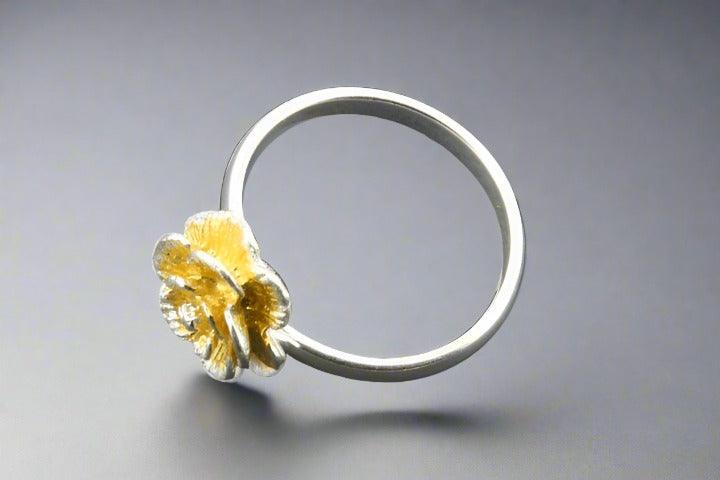 Adjustable Peony Flower Ring in Silver & Gold - Elegant Floral Jewelry for Women, Perfect for Weddings, Parties & Everyday Wear
