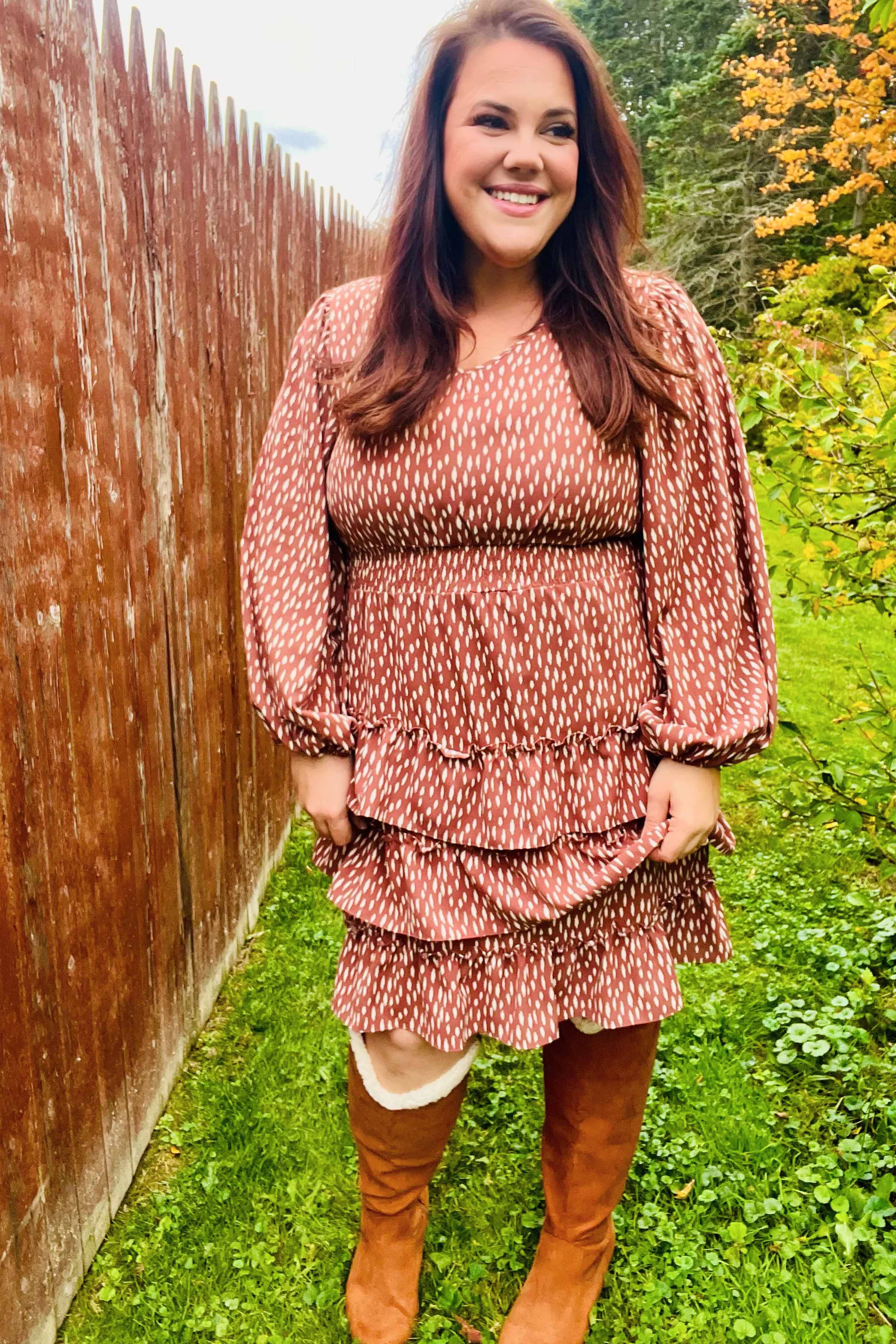 Stylish Terracotta Leopard Print Ruffle Tiered Dress for Women | Boho Chic Summer Dress for Beach Vacation, Date Night & Casual Outings