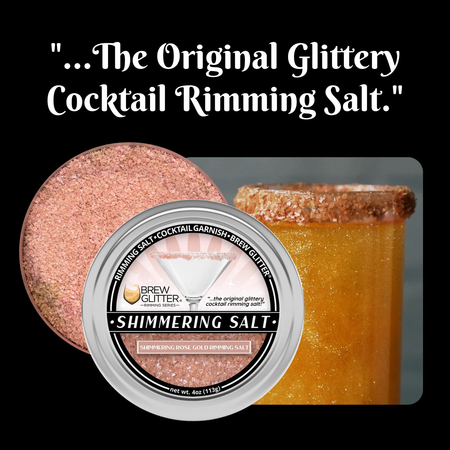 Brew Glitter - Edible Rose Gold Shimmering Rimming Salt (1LB, Resealable Bag) for Cocktails, Margaritas & Beverages - Perfect Drink Garnish for Parties, Weddings & Bar Mixology