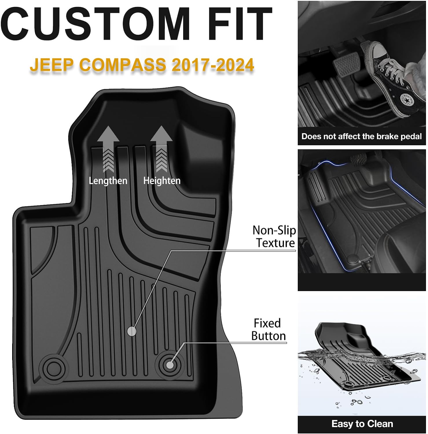 AOMSAZTO Custom Fit TPE All-Weather Floor Mats for Jeep Compass 2017-2024 | Durable Non-Slip Car Floor Liners for 1st & 2nd Row | Perfect for Off-Roading, Camping & Daily Commute (Black)