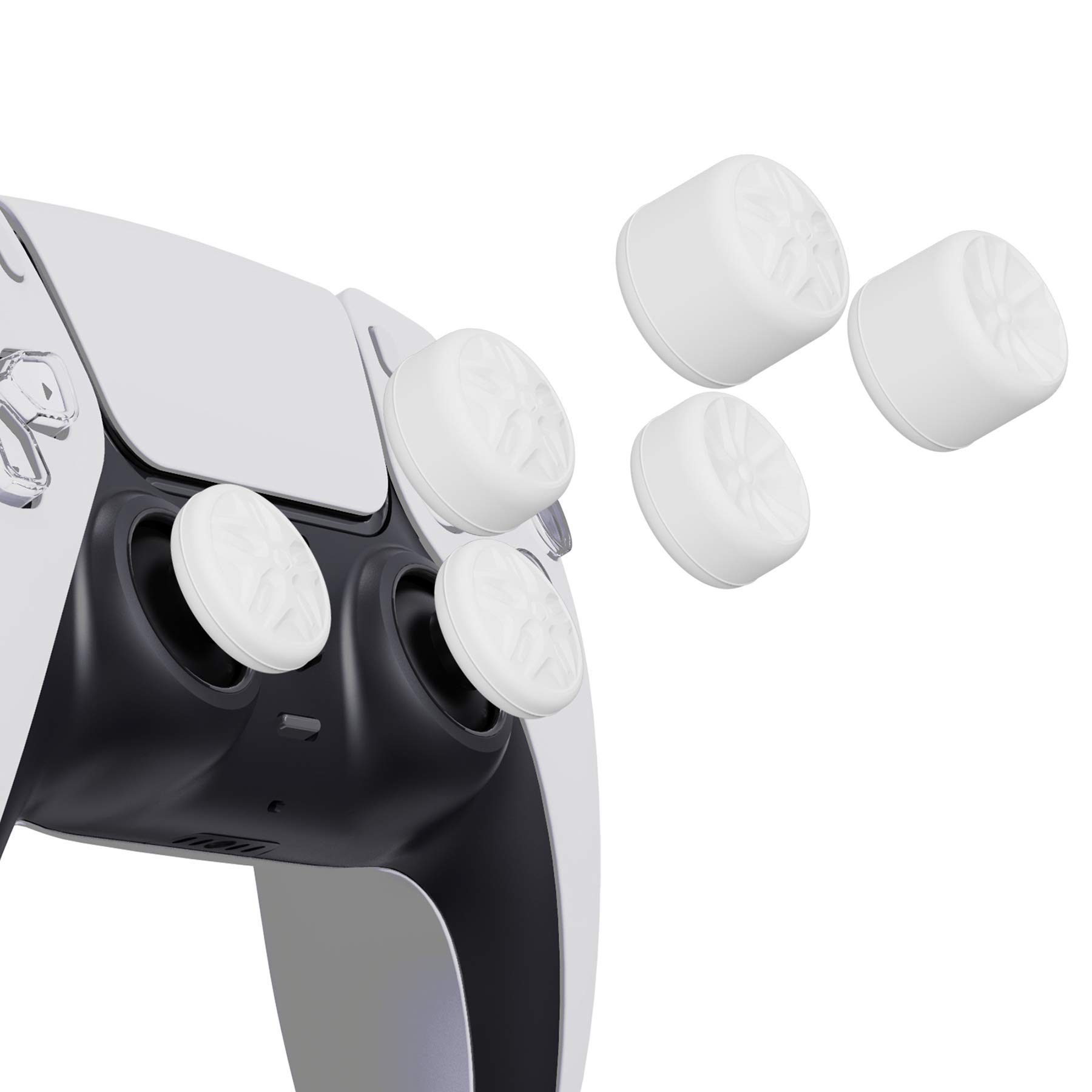 PlayVital 5-Pack Thumb Grip Caps for PS5/PS4, Xbox Series X/S/One, Nintendo Switch Pro Controller - White with Pentagram & Rotating Wheels Design | Improve Grip & Reduce Fatigue for Long Gaming Sessions