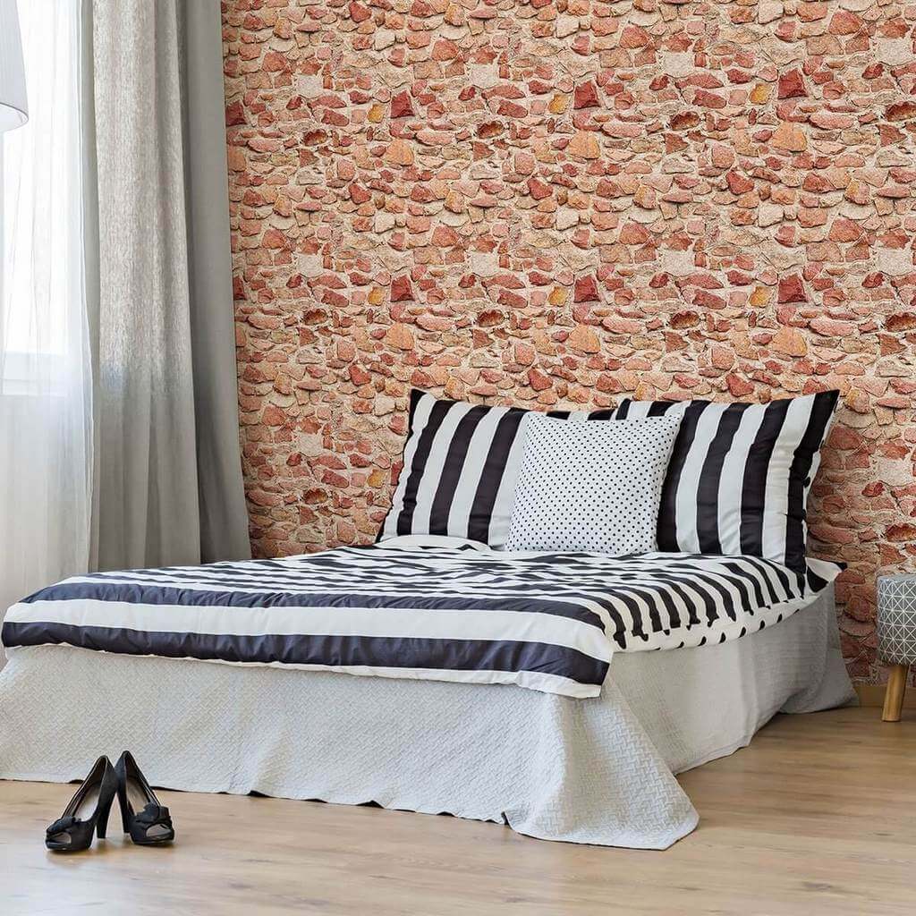 Red and Orange Brick Texture Peel and Stick Removable Wallpaper 6660 - Self-Adhesive Decorative Wall Covering for Bedroom, Living Room, Office & Home Decor