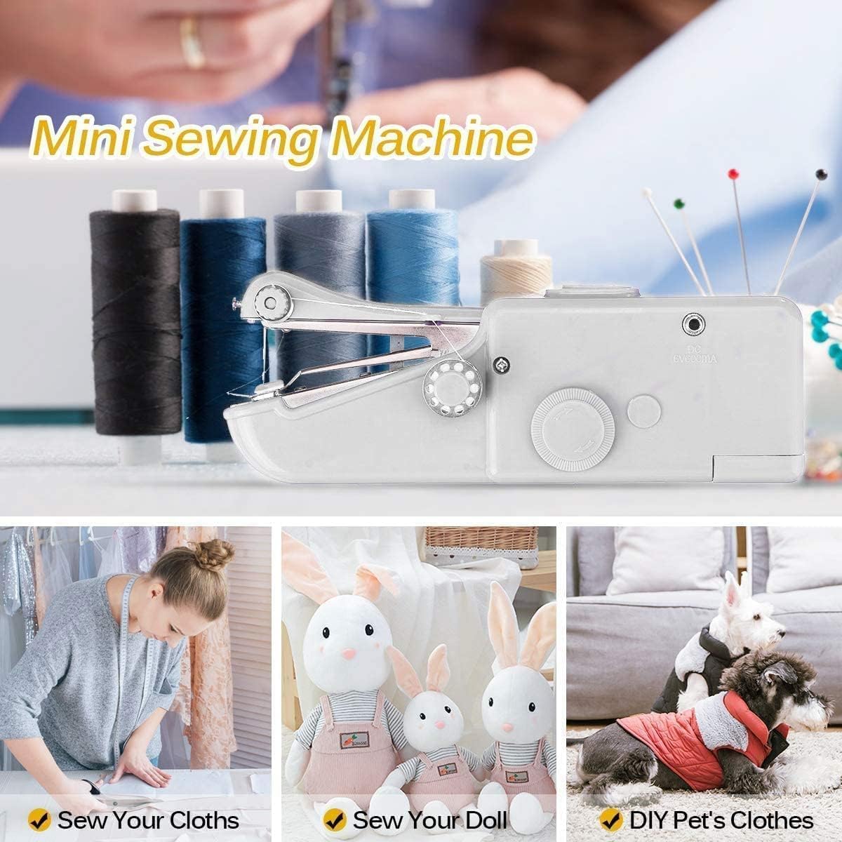 Portable Mini Electric Sewing Machine for Beginners - Compact, Quick Stitch, Easy to Use (Black) | Perfect for Home DIY, Travel Repairs & Craft Projects
