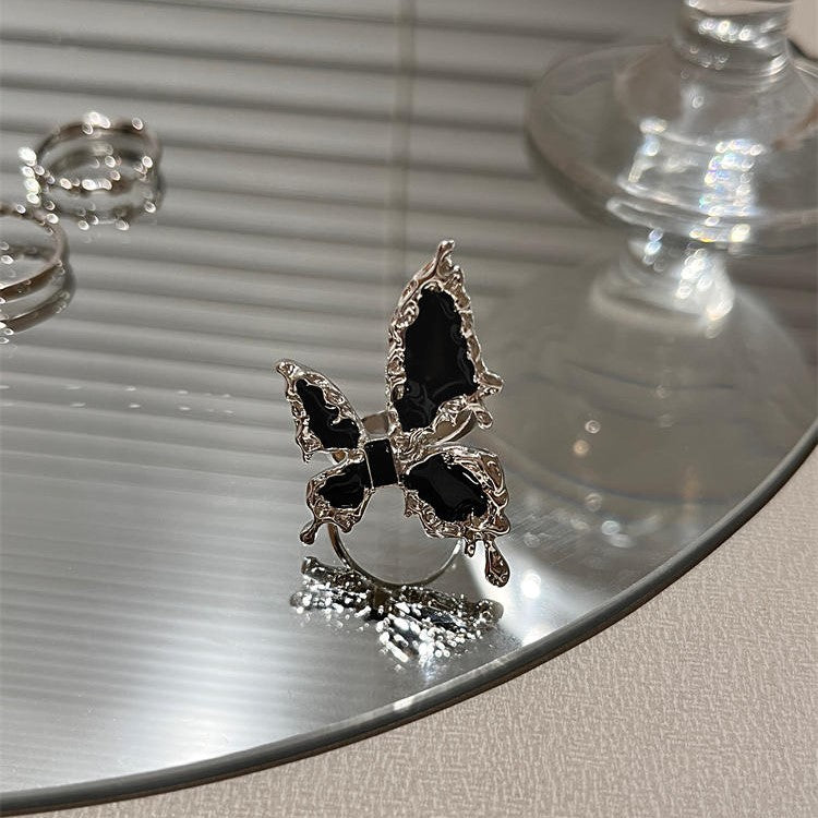 Elegant Chunky Butterfly Black Cocktail Ring for Women | HR776 | Perfect for Evening Parties, Weddings & Special Occasions