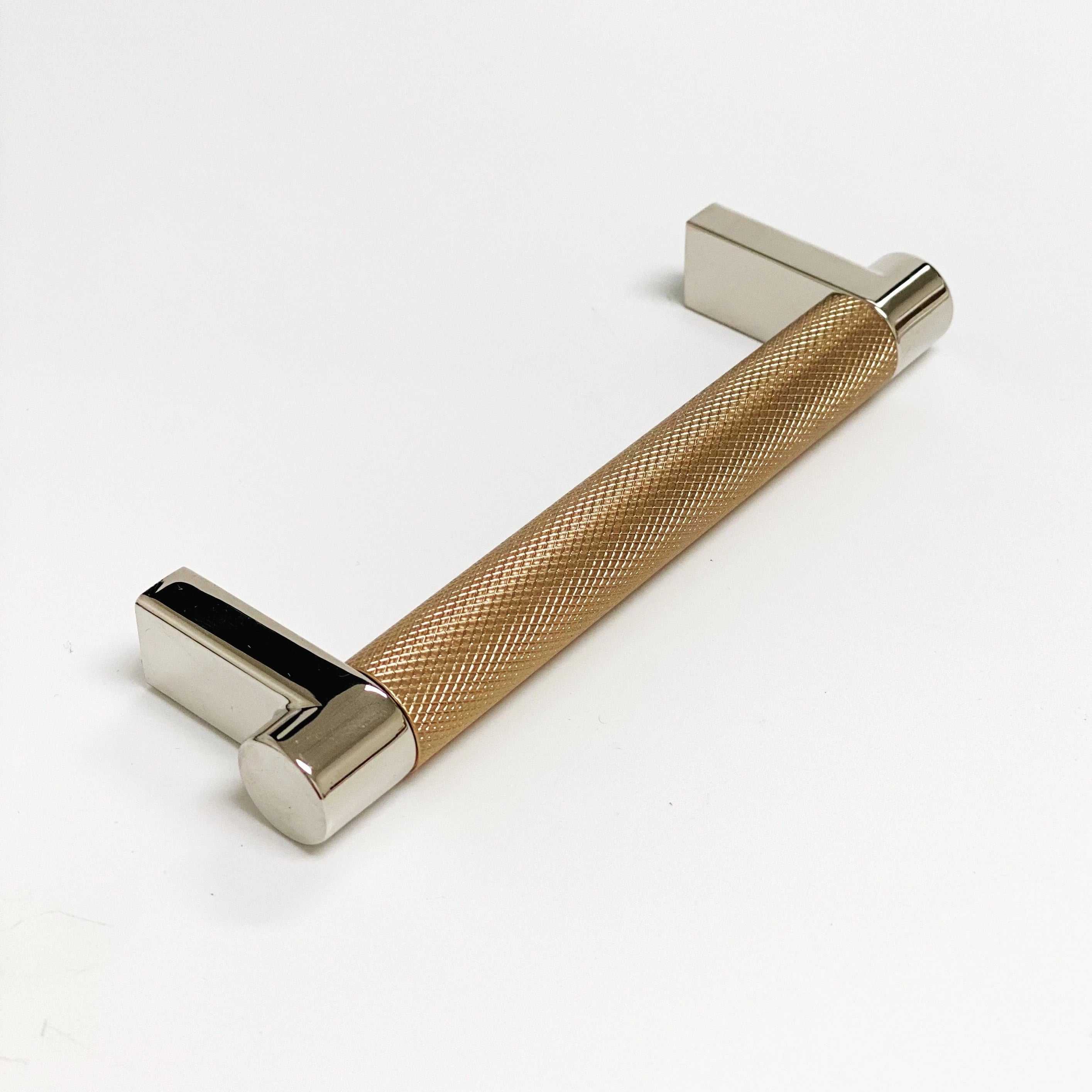 Premium Knurled Polished Nickel & Champagne Bronze Cabinet Knobs and Drawer Pulls - Elegant Hardware for Kitchen, Bathroom & Furniture Upgrade