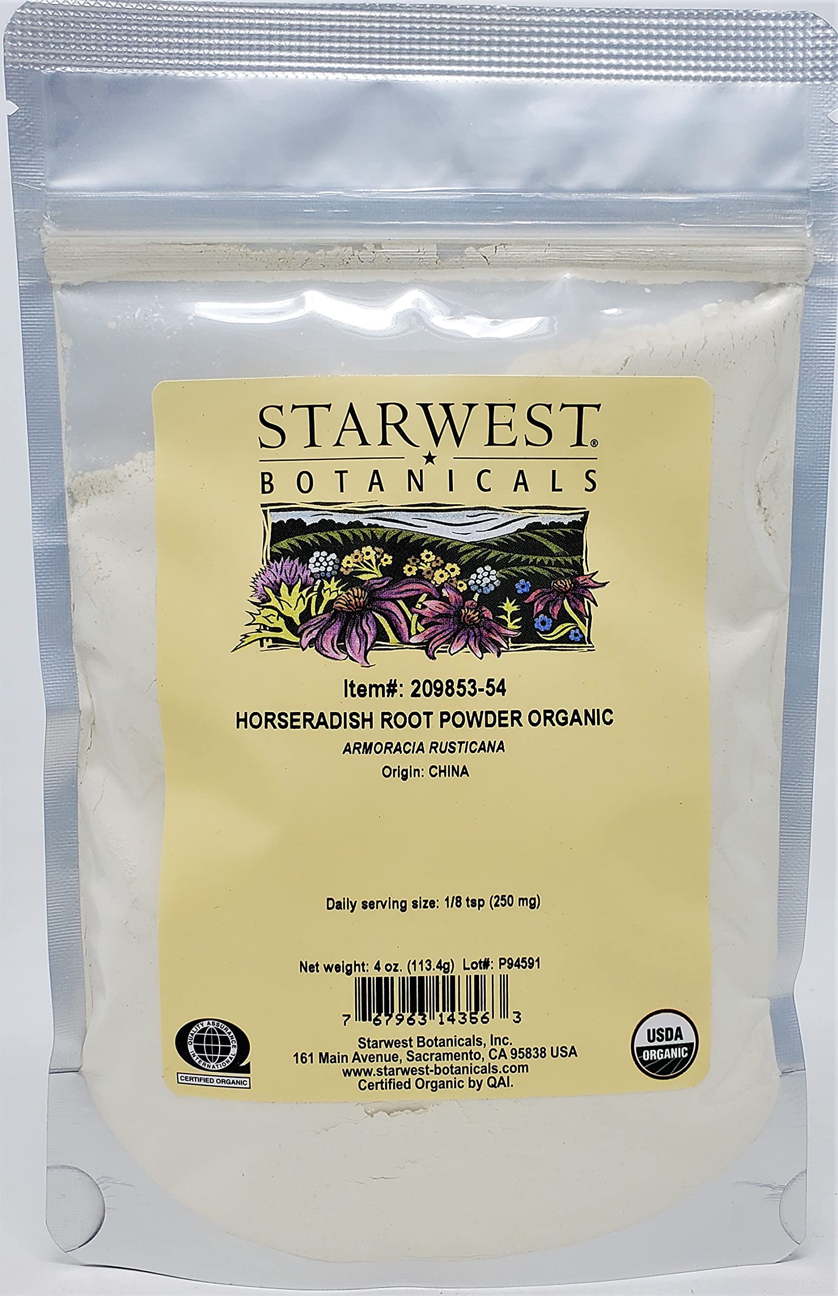 Organic Horseradish Root Powder by Starwest Botanicals - 4 oz | Gluten-Free, Non-GMO | Perfect for Spices, Sauces & Natural Remedies
