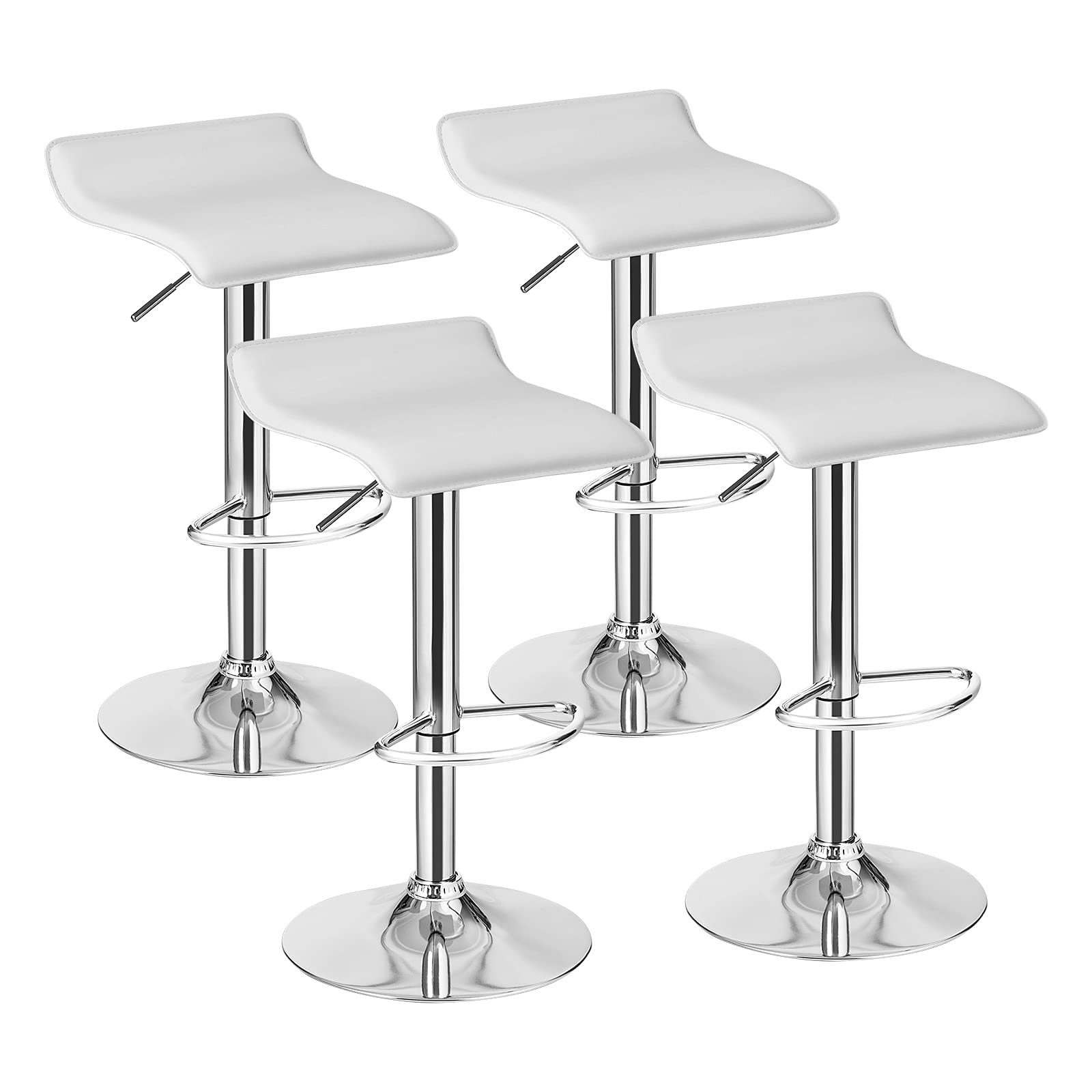 **Casart Adjustable Swivel Bar Stools Set of 4 - PU Leather Counter Height Stools with Footrest & Chrome Base, Hydraulic Modern Bar Chairs for Kitchen Island, Dining Room, Pub, or Cafe - Perfect for Entertaining & Casual Dining (White)**