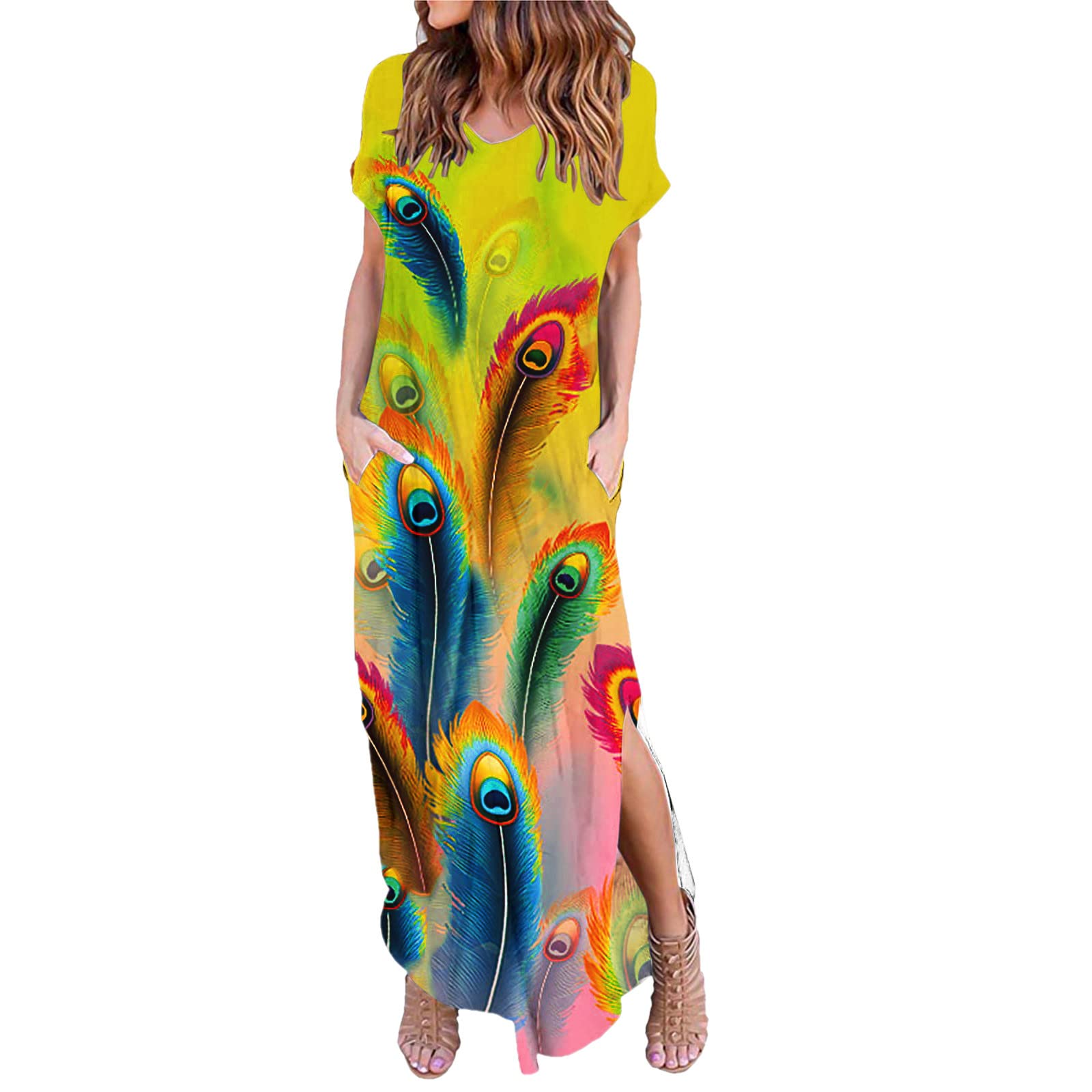 Women's Floral Print V-Neck Maxi Dress - Sleeveless Summer Casual Long Dress with Pockets | Perfect for Beach Vacations, Outdoor Parties & Daily Wear