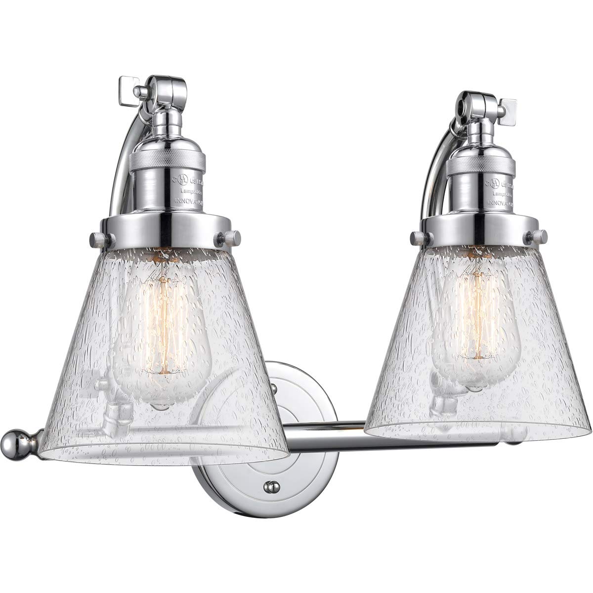Polished Chrome Bathroom Vanity Light Fixture - 18 Inch Wide Seedy Glass Shade with Steel/Cast Brass Base - 2 Lights for Modern Bathroom & Powder Room Lighting