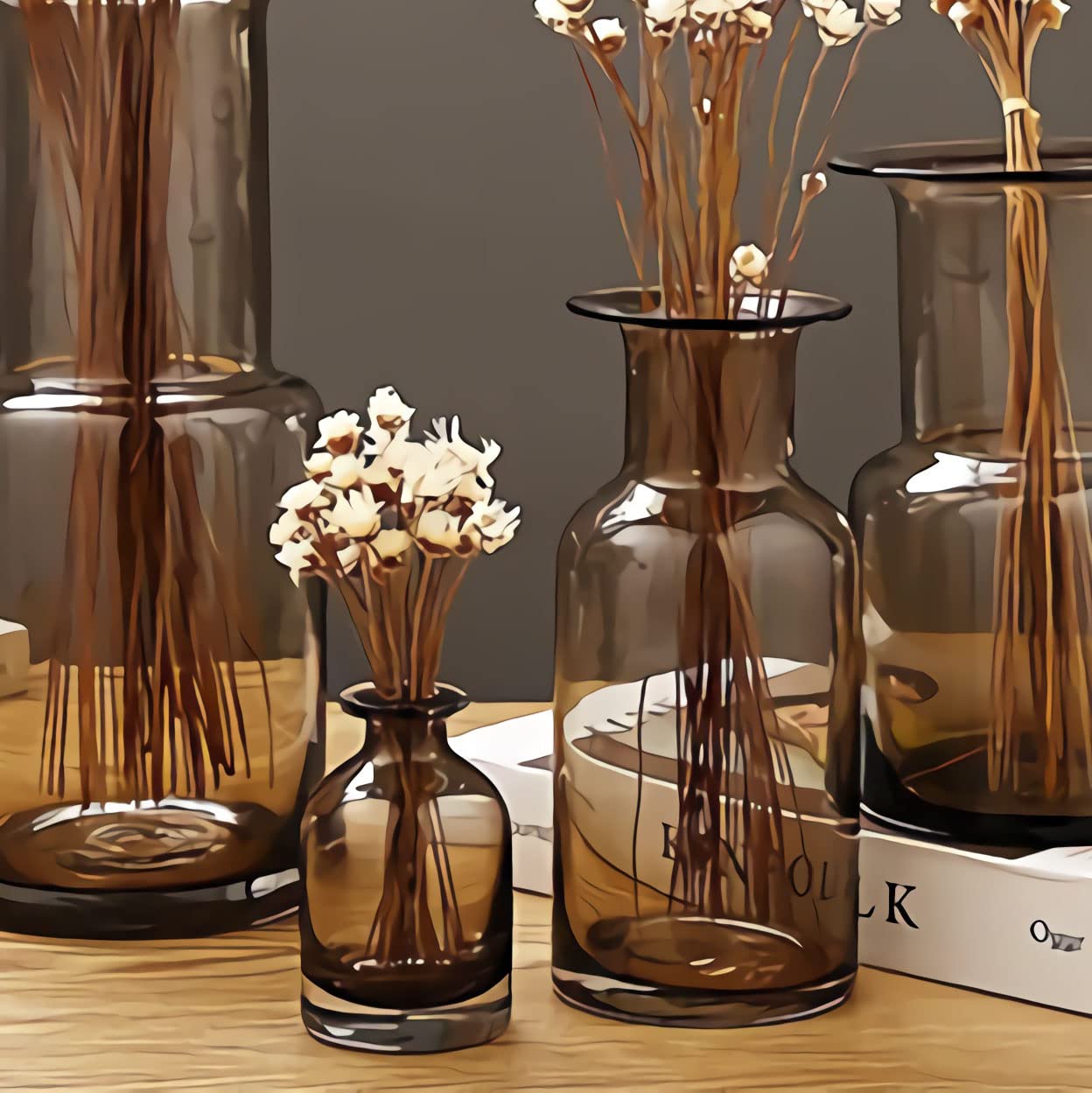 Amber Bud Vase Cylinder Glass Vase for Home Decor - Elegant Farmhouse Tabletop Centerpiece for Weddings, Dining Tables & Floral Arrangements