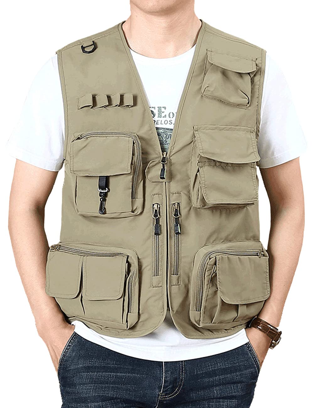 Gihuo Men's Utility Cargo Vest with Multiple Pockets for Fly Fishing, Safari, Photography & Travel - Durable Outdoor Adventure Vest for Hiking, Camping & Exploration
