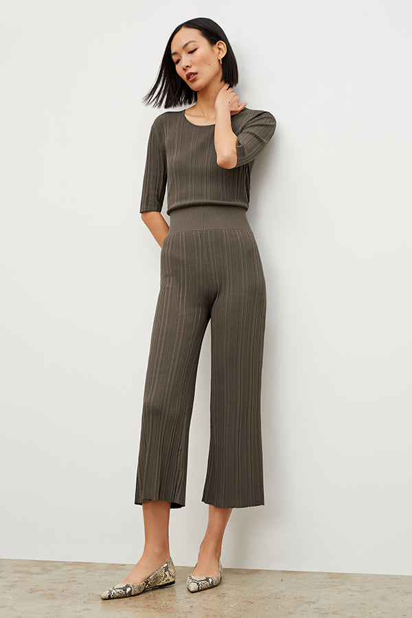 Marijane Textured Knit Pants in Light Ash - Comfortable High-Waisted Lounge Pants for Women - Perfect for Yoga, Home Wear, and Relaxation